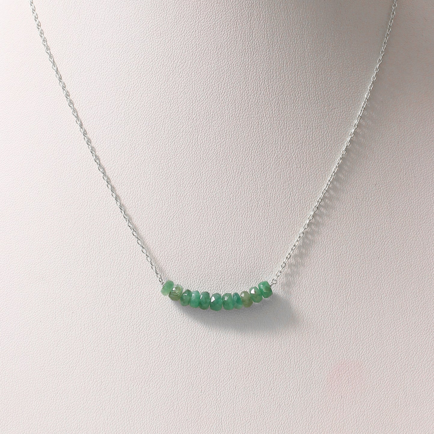 Delicate Natural Emerald Beaded Bar Necklace – Minimalist Birthstone Jewelry
