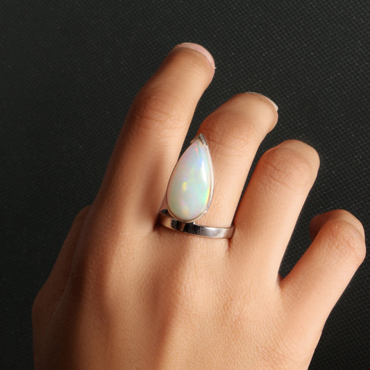 925 Sterling Silver Ethiopian Opal Teardrop Ring – Natural October Birthstone Jewelry for Women