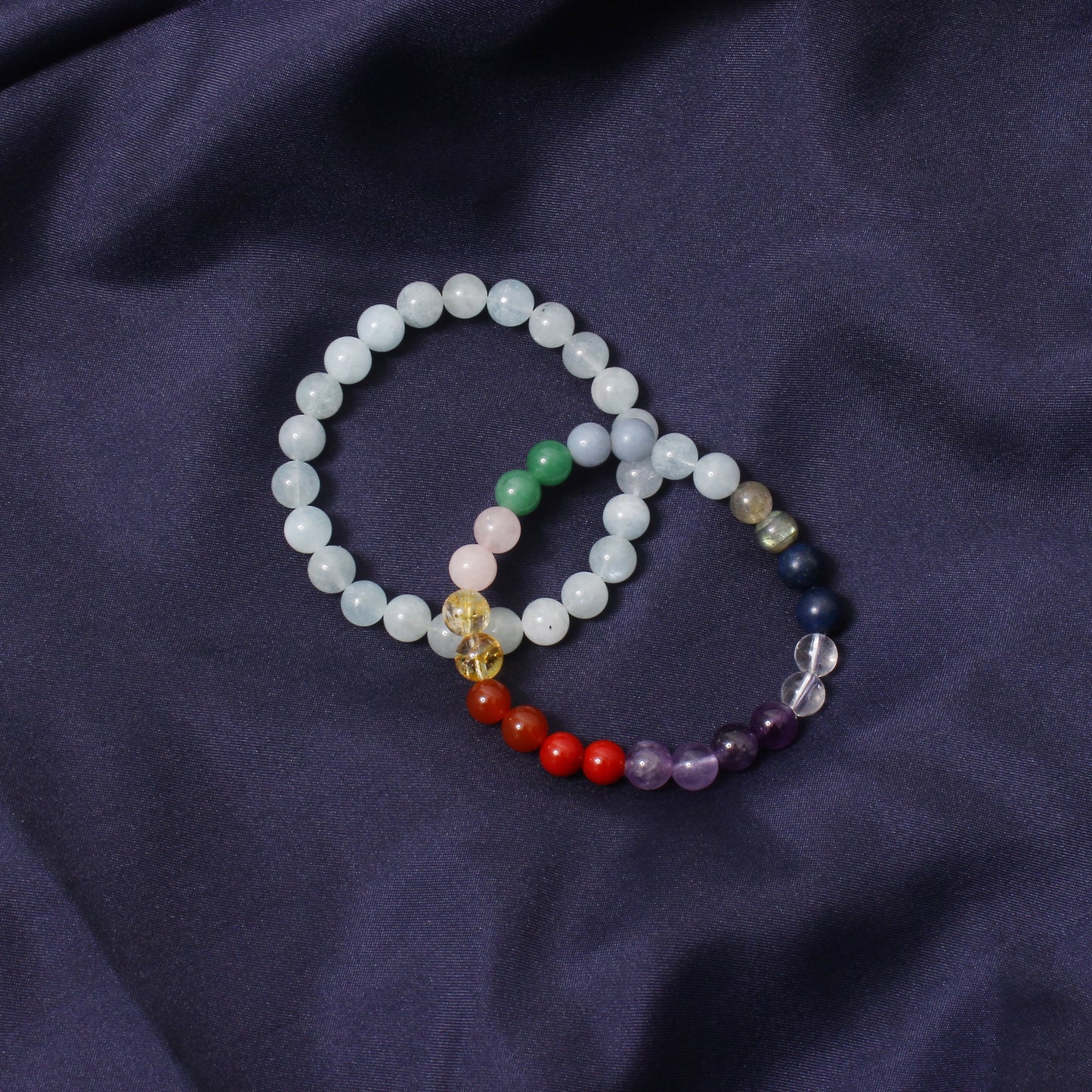 7 Chakras + Aquamarine Healing Stretchable Gemstone Bracelet – Calmness, Clarity & Communication