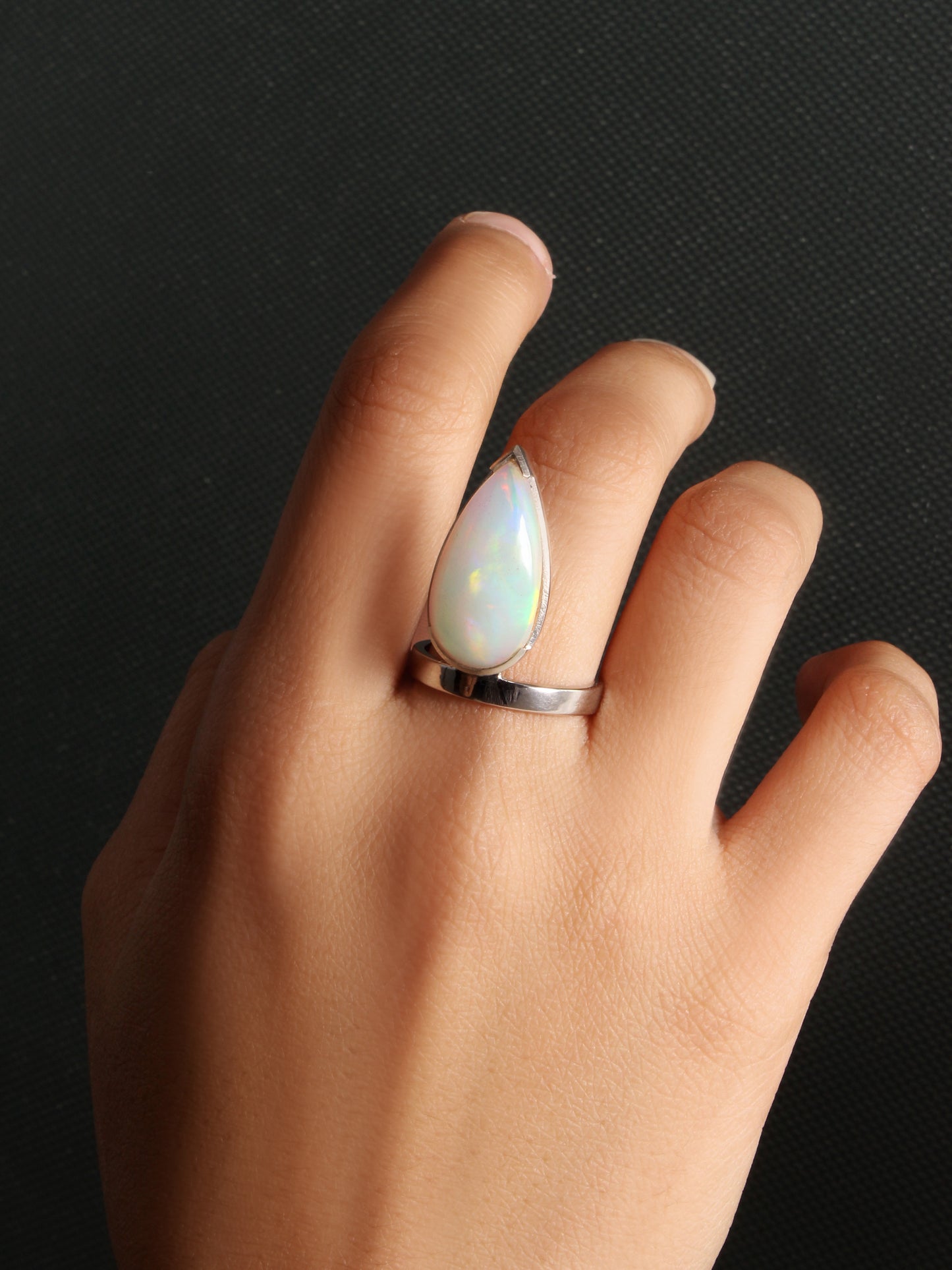 925 Sterling Silver Ethiopian Opal Teardrop Ring – Natural October Birthstone Jewelry for Women