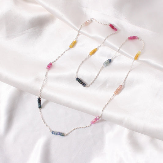 Natural Multi-Sapphire Beaded Endless Necklace – Vibrant & Elegant Gemstone Jewelry