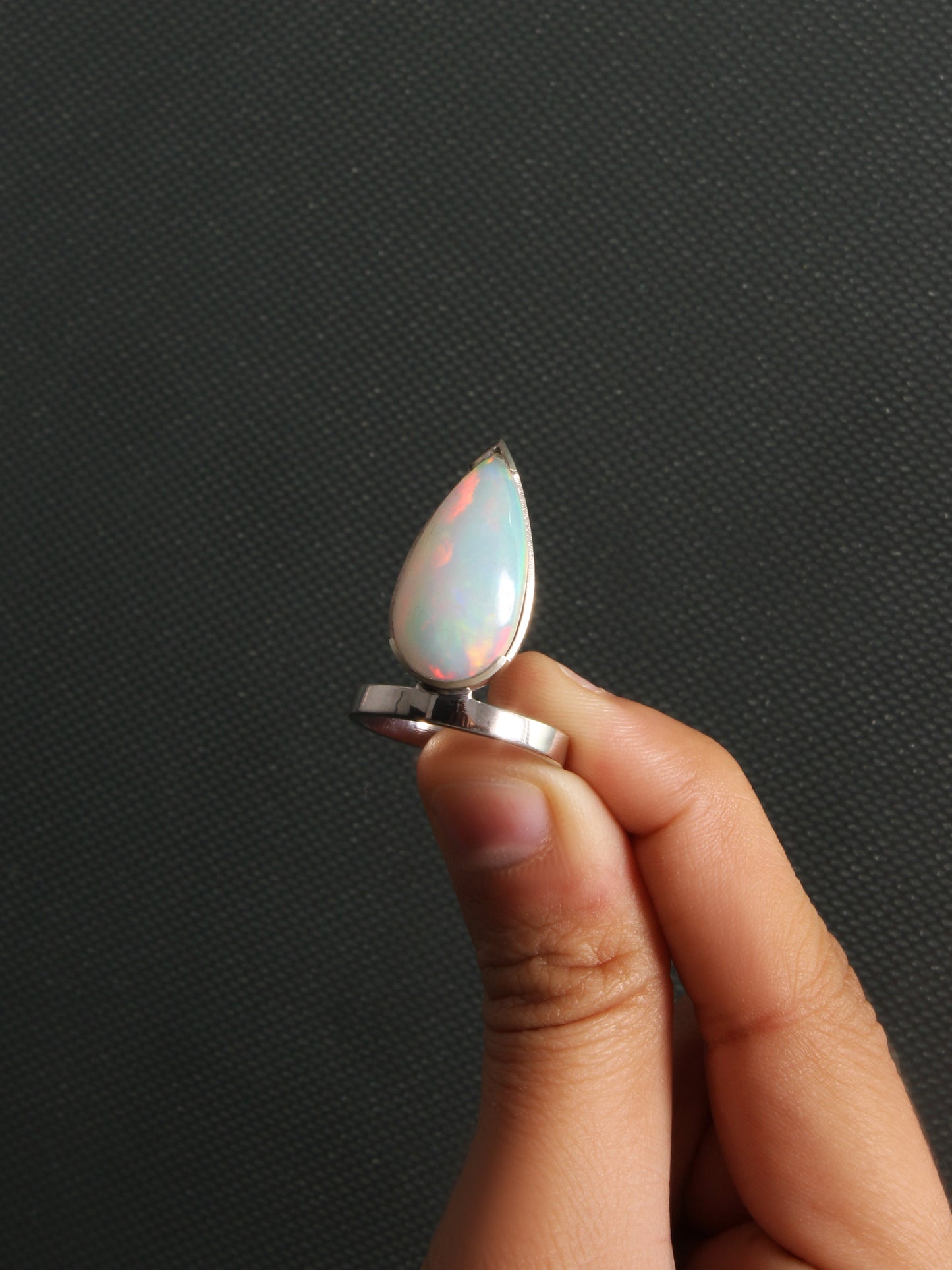 925 Sterling Silver Ethiopian Opal Teardrop Ring – Natural October Birthstone Jewelry for Women