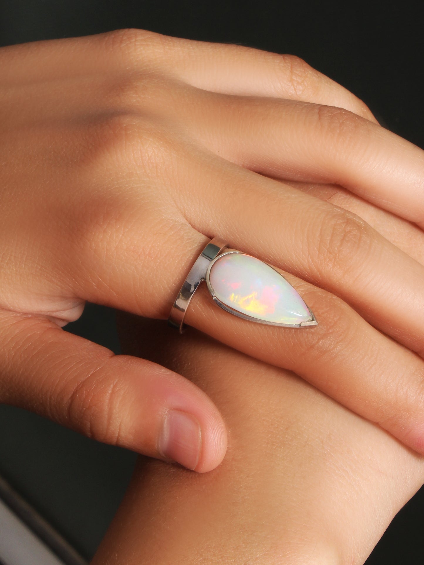 925 Sterling Silver Ethiopian Opal Teardrop Ring – Natural October Birthstone Jewelry for Women