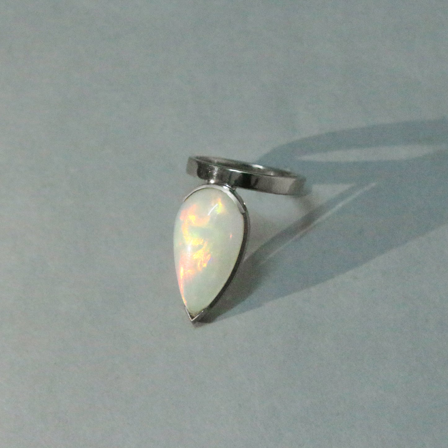 925 Sterling Silver Ethiopian Opal Teardrop Ring – Natural October Birthstone Jewelry for Women