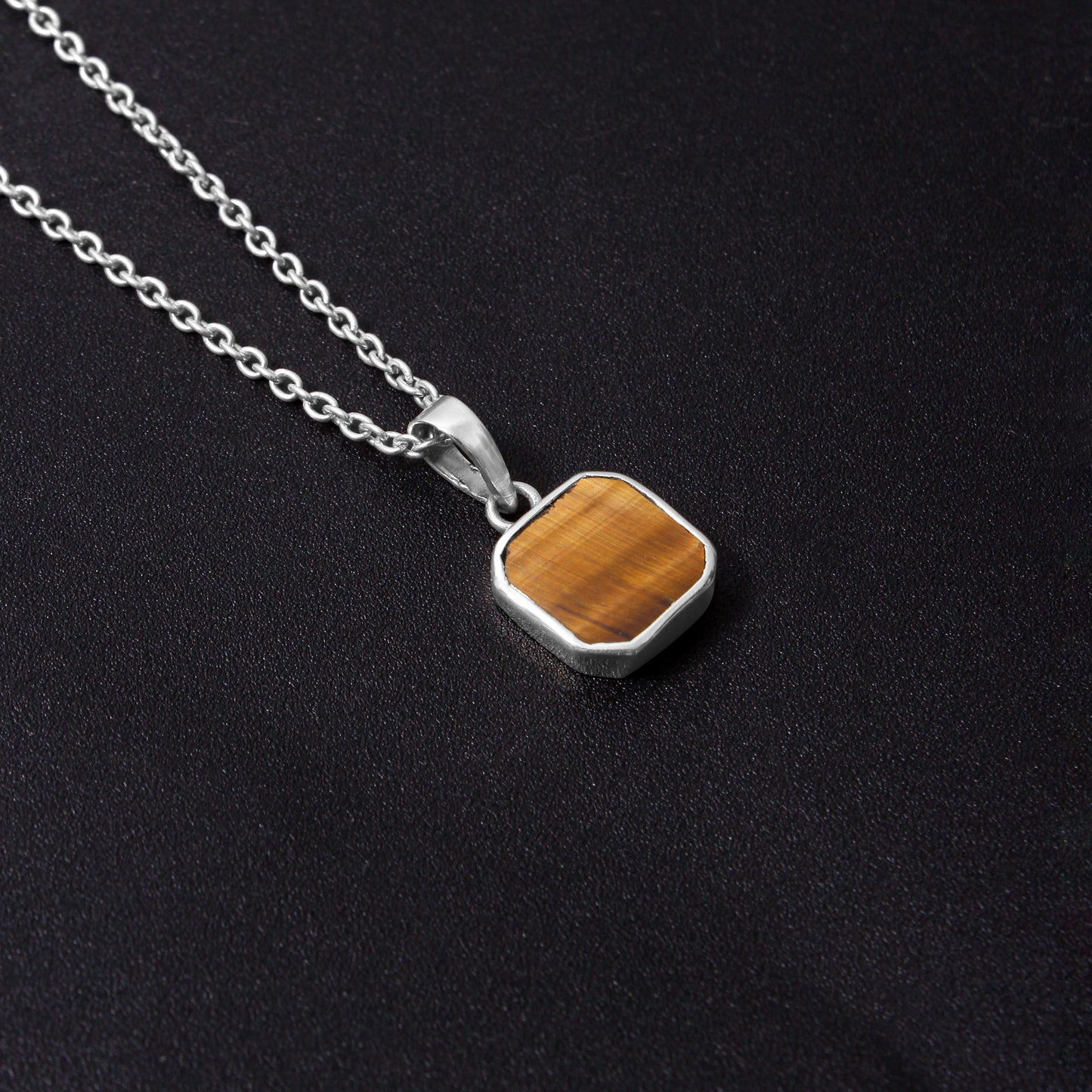 925 Sterling Silver Natural Tiger Eye Pendant Necklace – Unisex Protective Healing Gemstone Jewelry for Strength & Courage