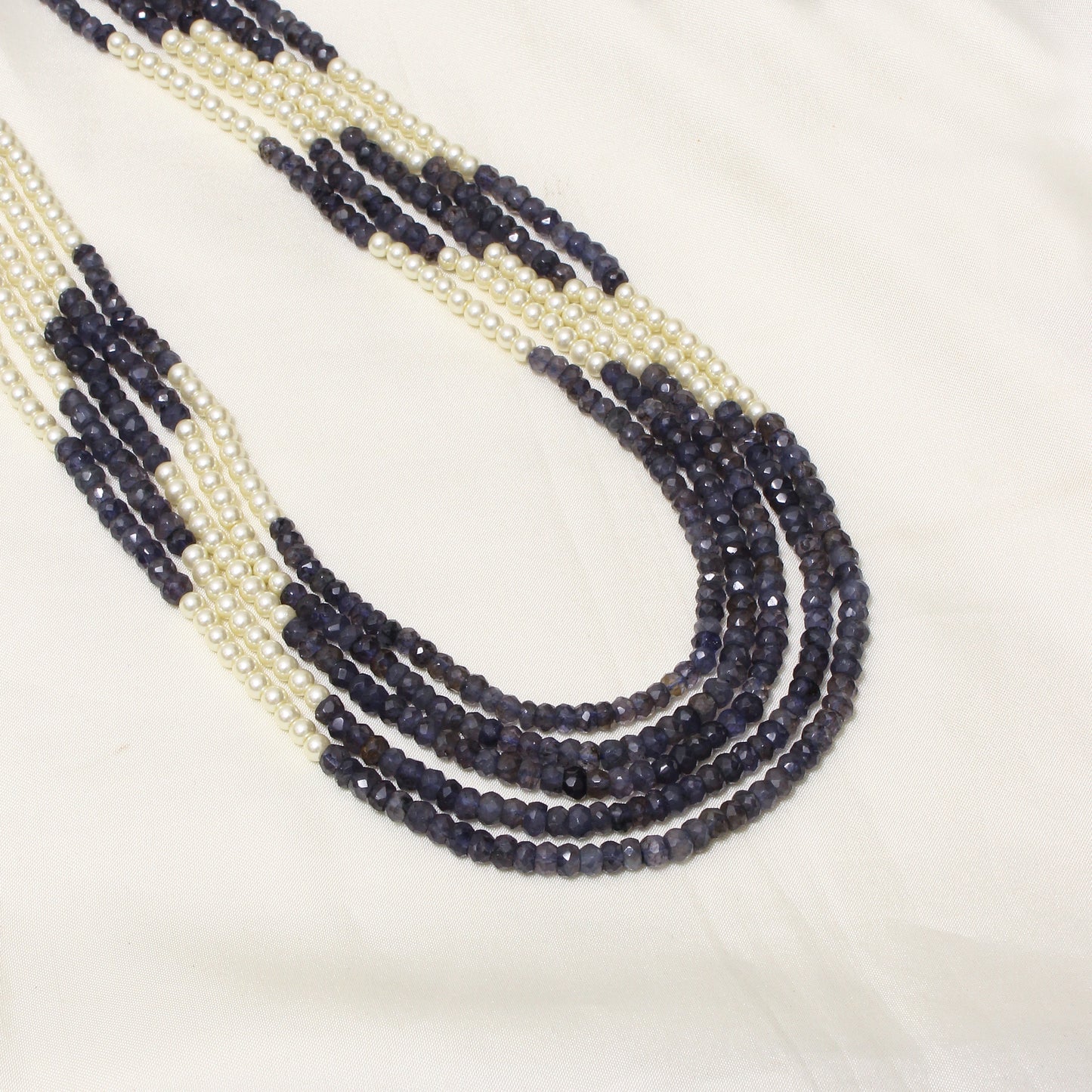 Natural iolite & Pearl 5-Layer Sarafa Necklace – Elegant Multi-Strand Traditional Jewelry