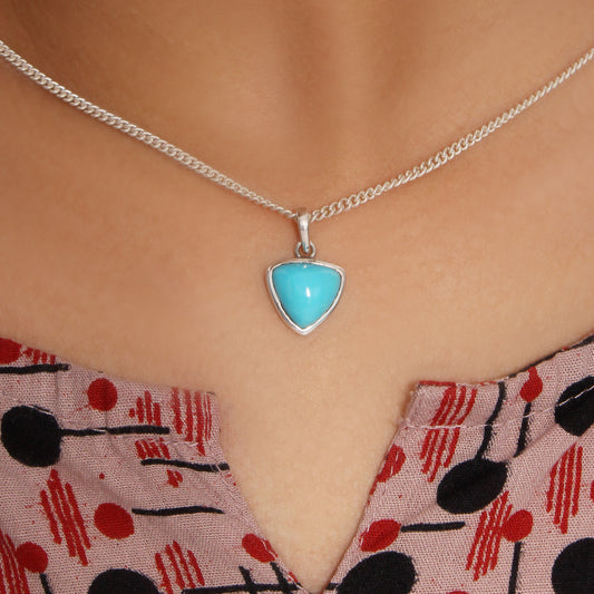 925 Sterling Silver Natural Turquoise Pendant Necklace – Protection & Tranquility Gemstone Jewelry