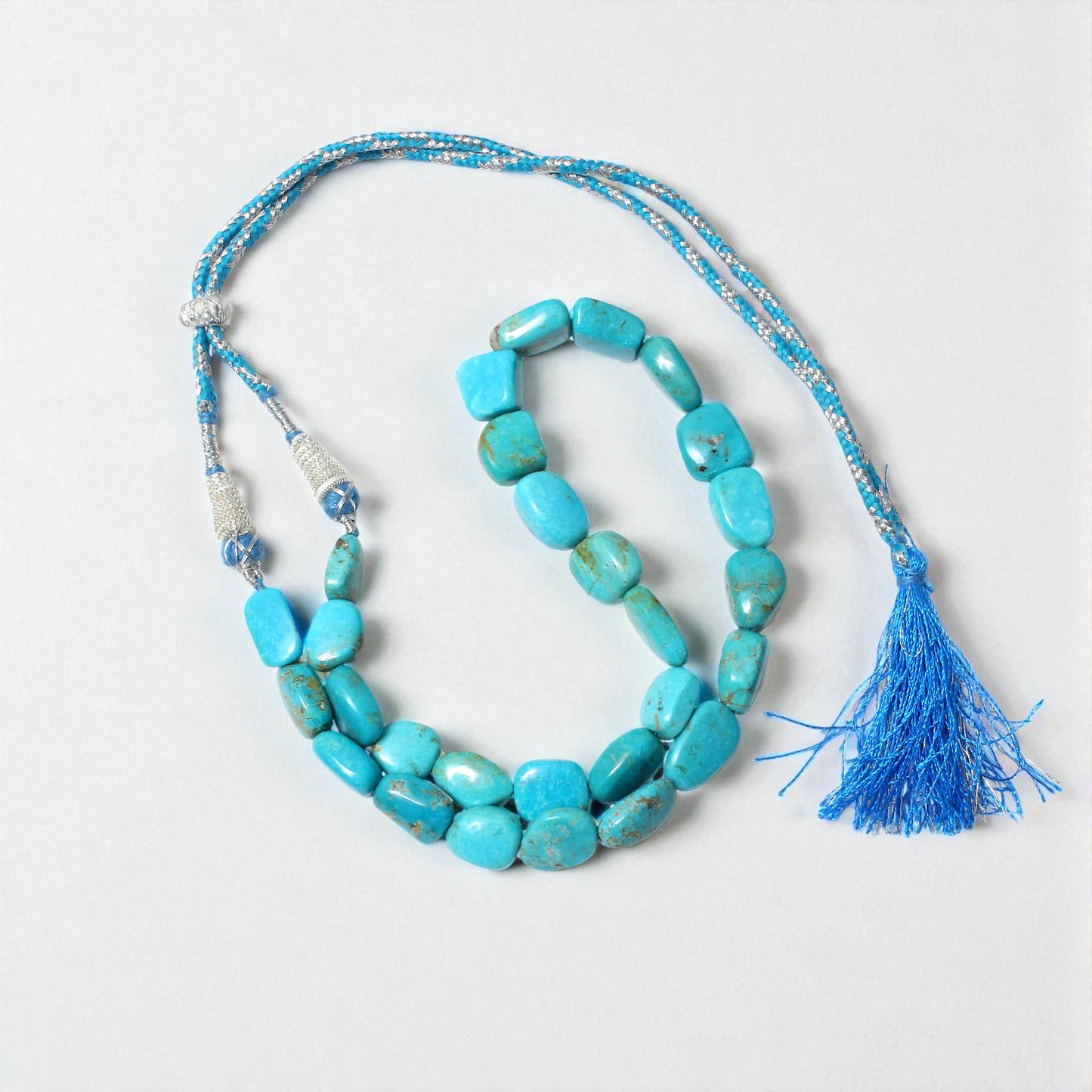 Natural Turquoise Gemstone Sarafa Necklace – Handmade Beaded Jewelry for Healing & Style