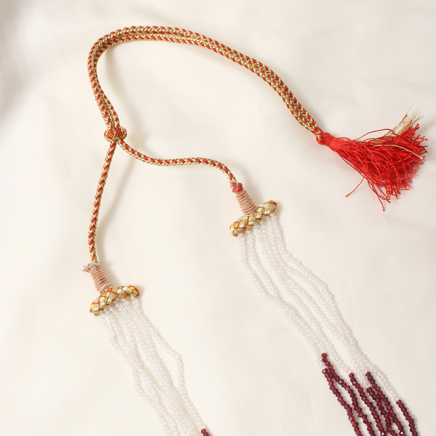 Elegant Crystal Quartz & Garnet 6 Layer Sarafa Beaded Necklace – Multi-Strand Healing Gemstone Jewelry