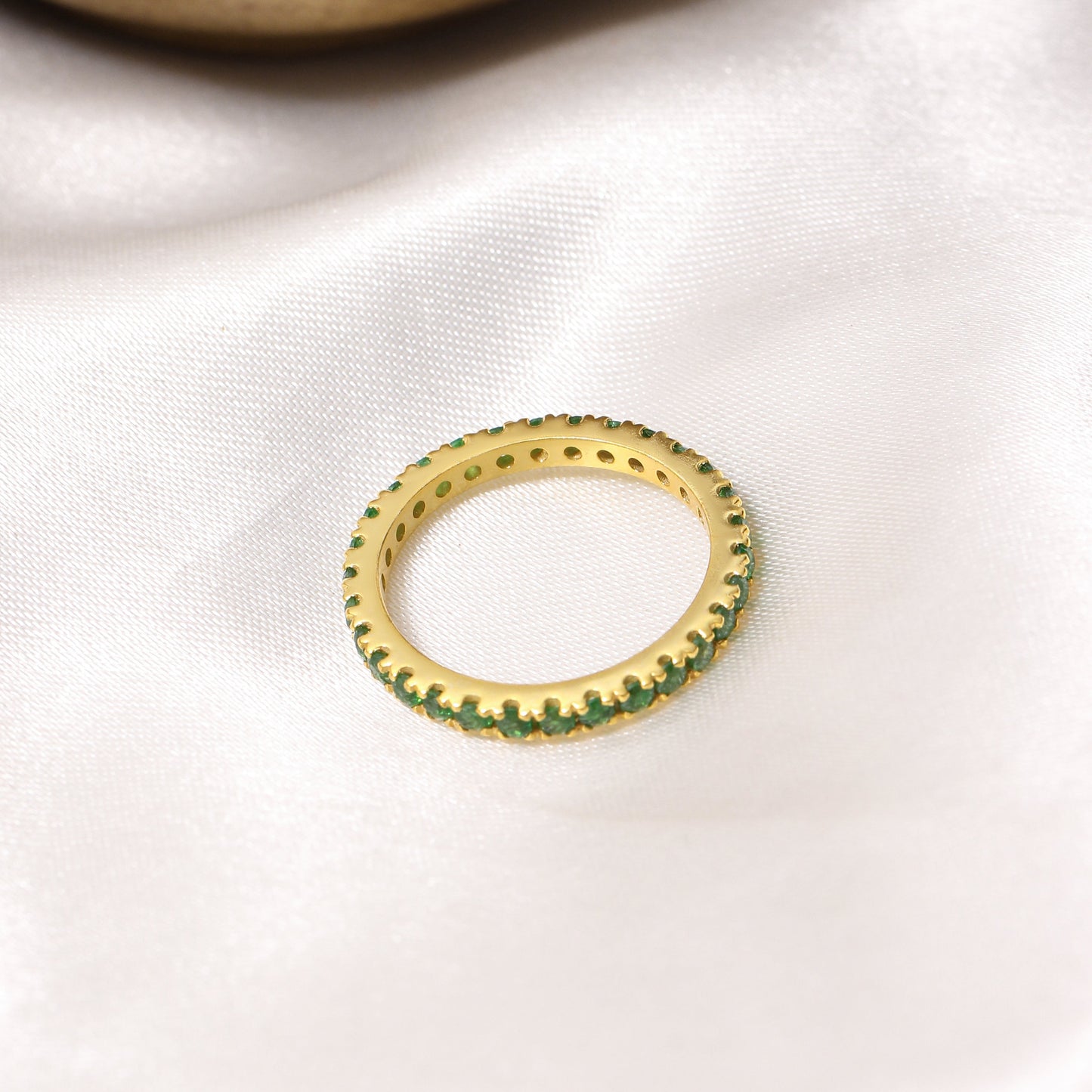 925 Sterling Silver Natural Chrome Diopside Eternity Band Ring – Heart-Centered Healing