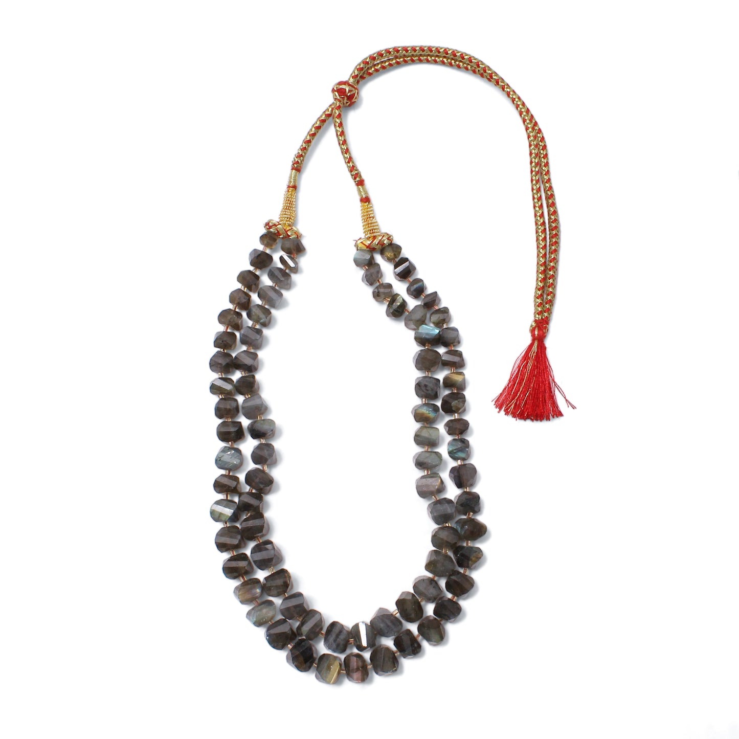 Natural Labradorite 2-Layered Sarafa Necklace – Iridescent Gemstone Elegance