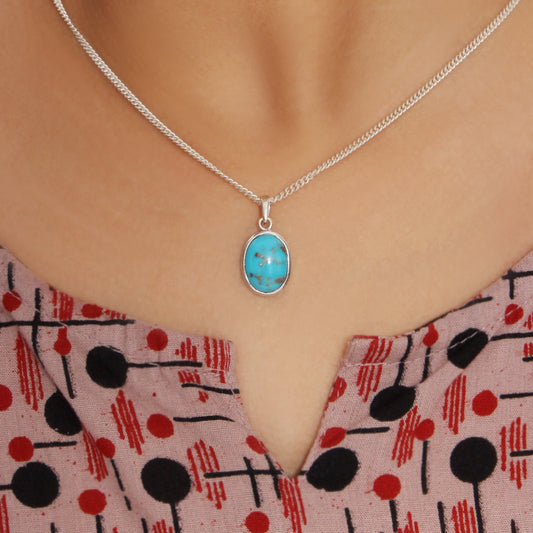 Natural Turquoise Pendant Necklace – Sterling Silver Chain | Calming Stone of Protection & Positivity