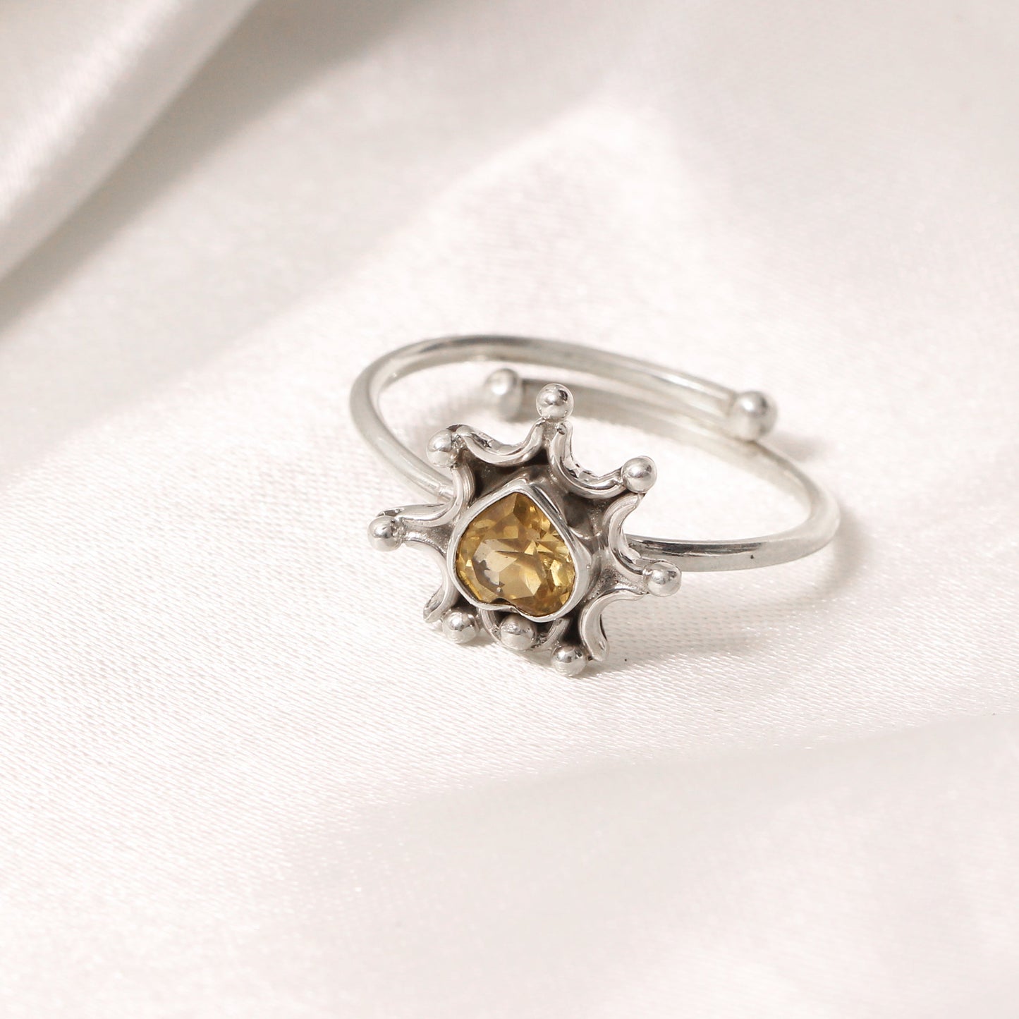 925 Sterling Silver Citrine Sun Ring – Radiant Gemstone of Abundance & Joy