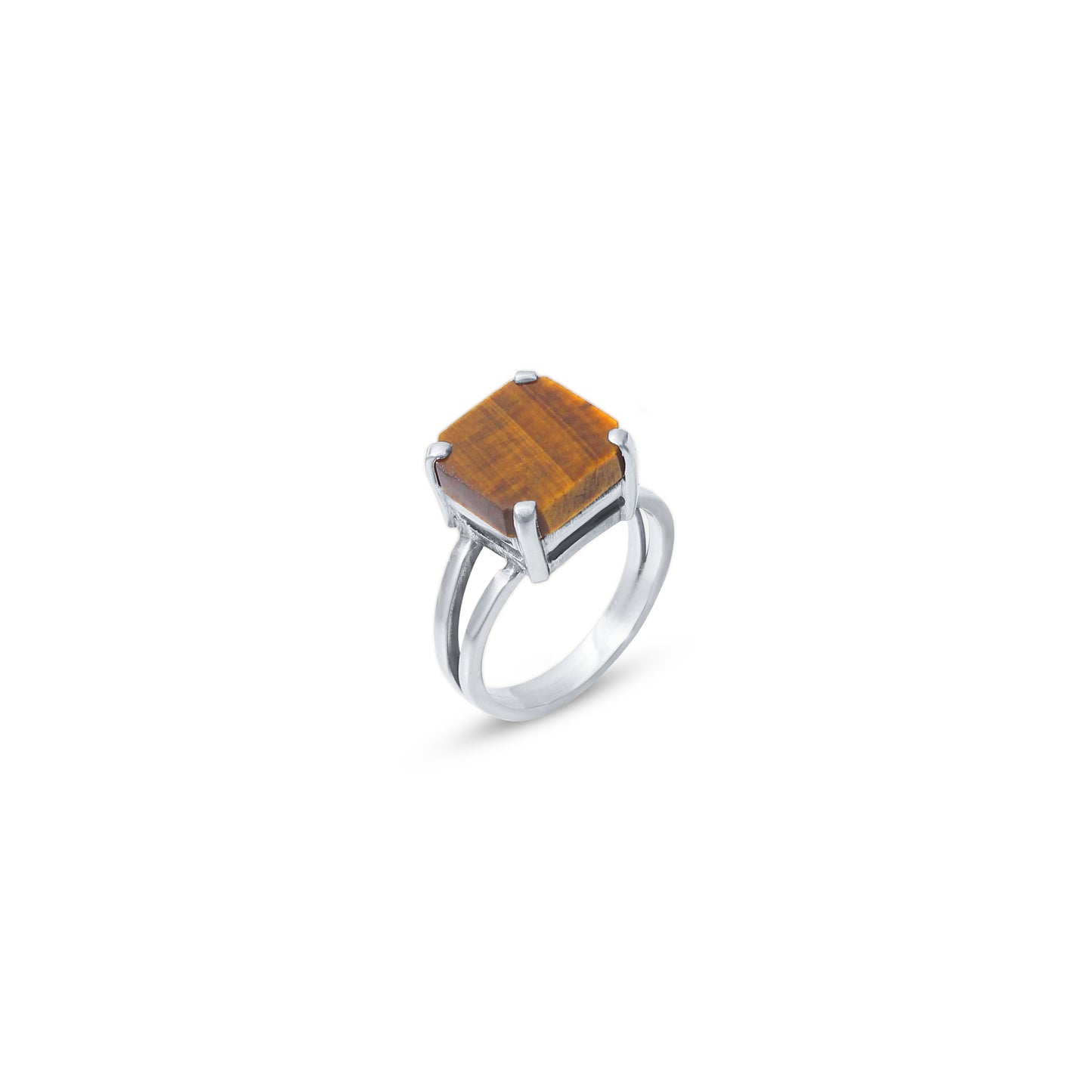 925 Sterling Silver Natural Tiger Eye Gemstone Ring – Bold Square Cut Statement Jewelry for Protection & Confidence