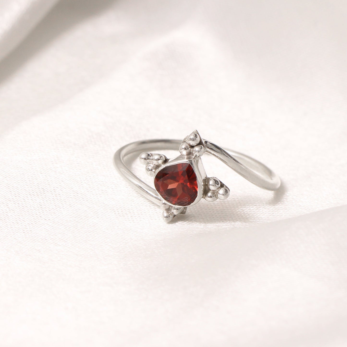 Natural Garnet Sterling Silver Ring – Heart Shape Red Gemstone Ring for Women, January Birthstone Jewelry