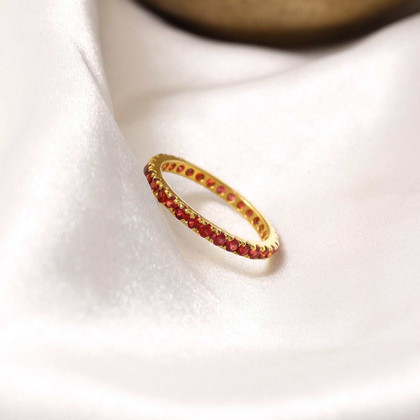 Elegant Rhodolite Garnet Eternity Band Ring – Natural Red Sparkle in 925 Silver