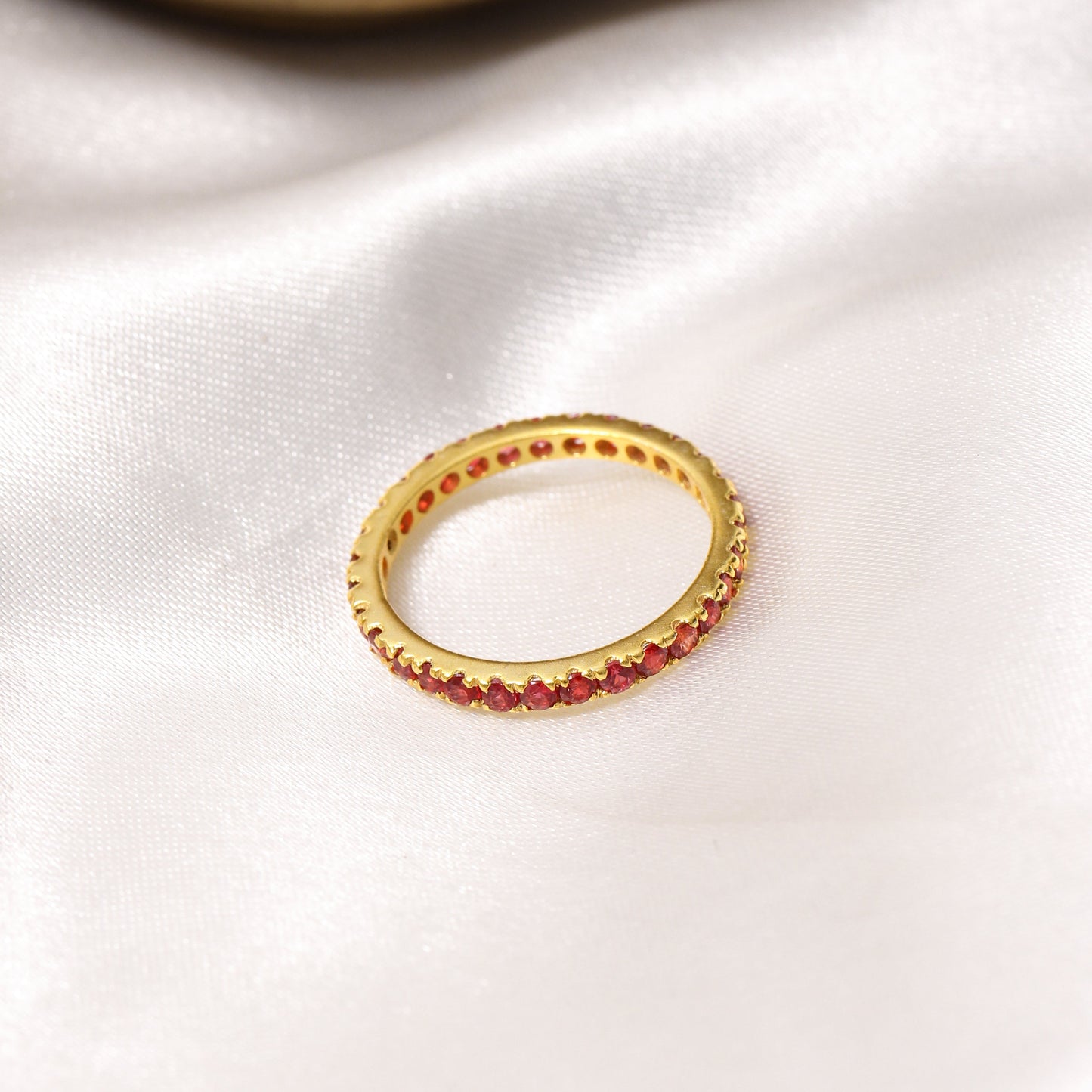 Elegant Rhodolite Garnet Eternity Band Ring – Natural Red Sparkle in 925 Silver