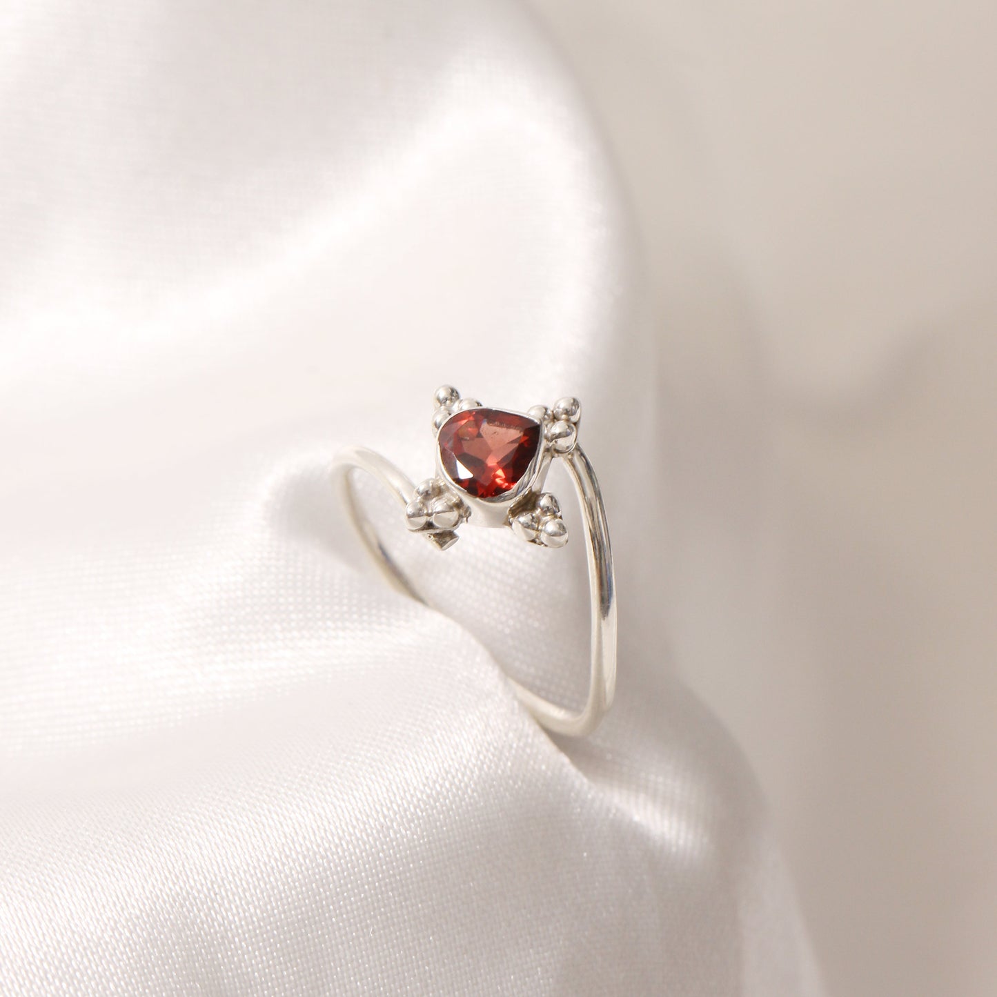 Natural Garnet Sterling Silver Ring – Heart Shape Red Gemstone Ring for Women, January Birthstone Jewelry