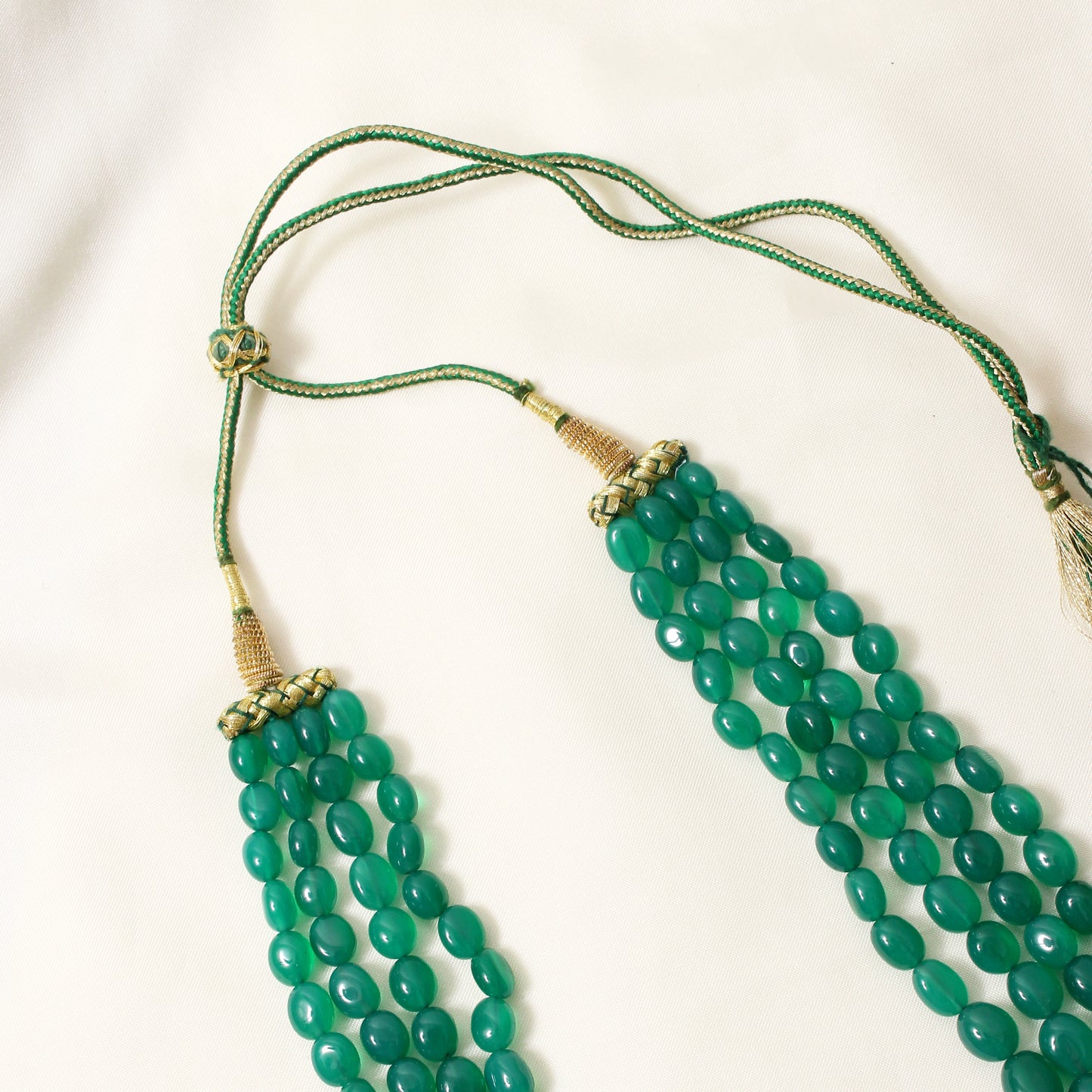 Elegant Green Onyx 4-Layer Sarafa Necklace – Healing Energy & Regal Style