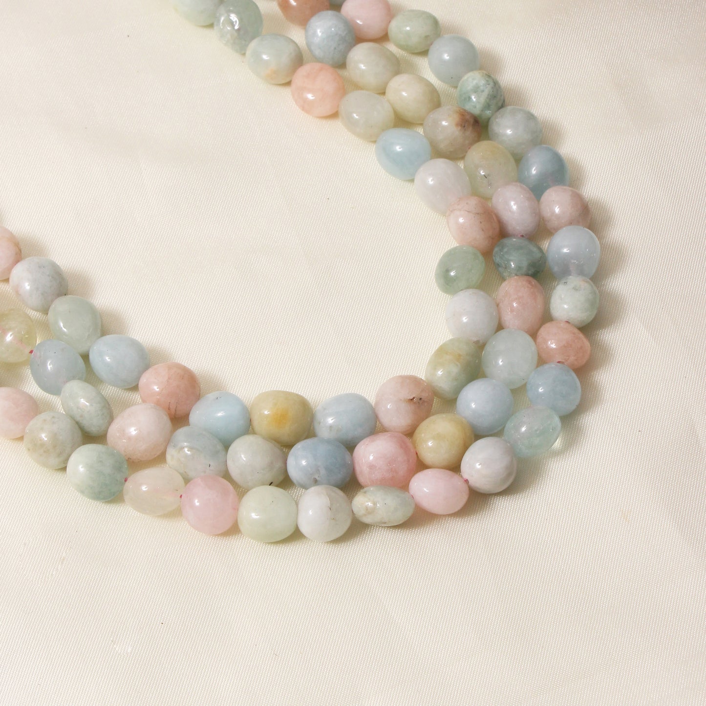 Natural Multi Aquamarine 3-layer Gemstone Sarafa Necklace – Handmade Pastel Beaded Jewelry for Calm & Elegance