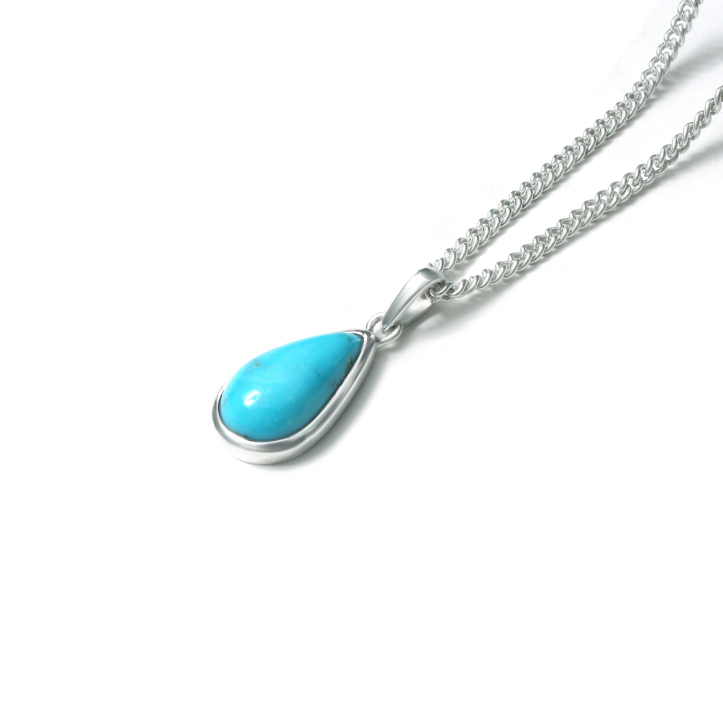 Natural Turquoise Gemstone Pendant Necklace – Sterling Silver Teardrop Design for Calm & Protection