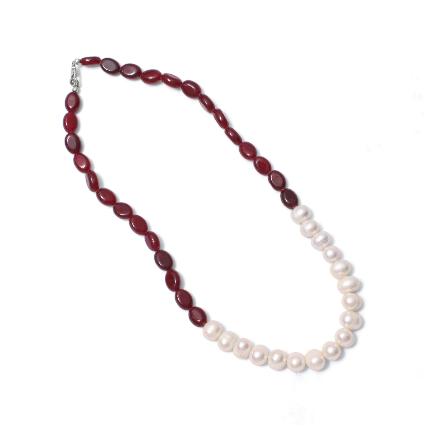 Dark Ruby Quartz & Pearl Necklace – Handcrafted Gemstone Jewelry for Passion, Purity & Elegance