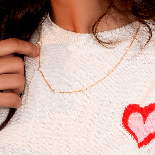 Natural Pearl Gemstone Chain Necklace With Gold Plated  – Elegant & Timeless Jewelry