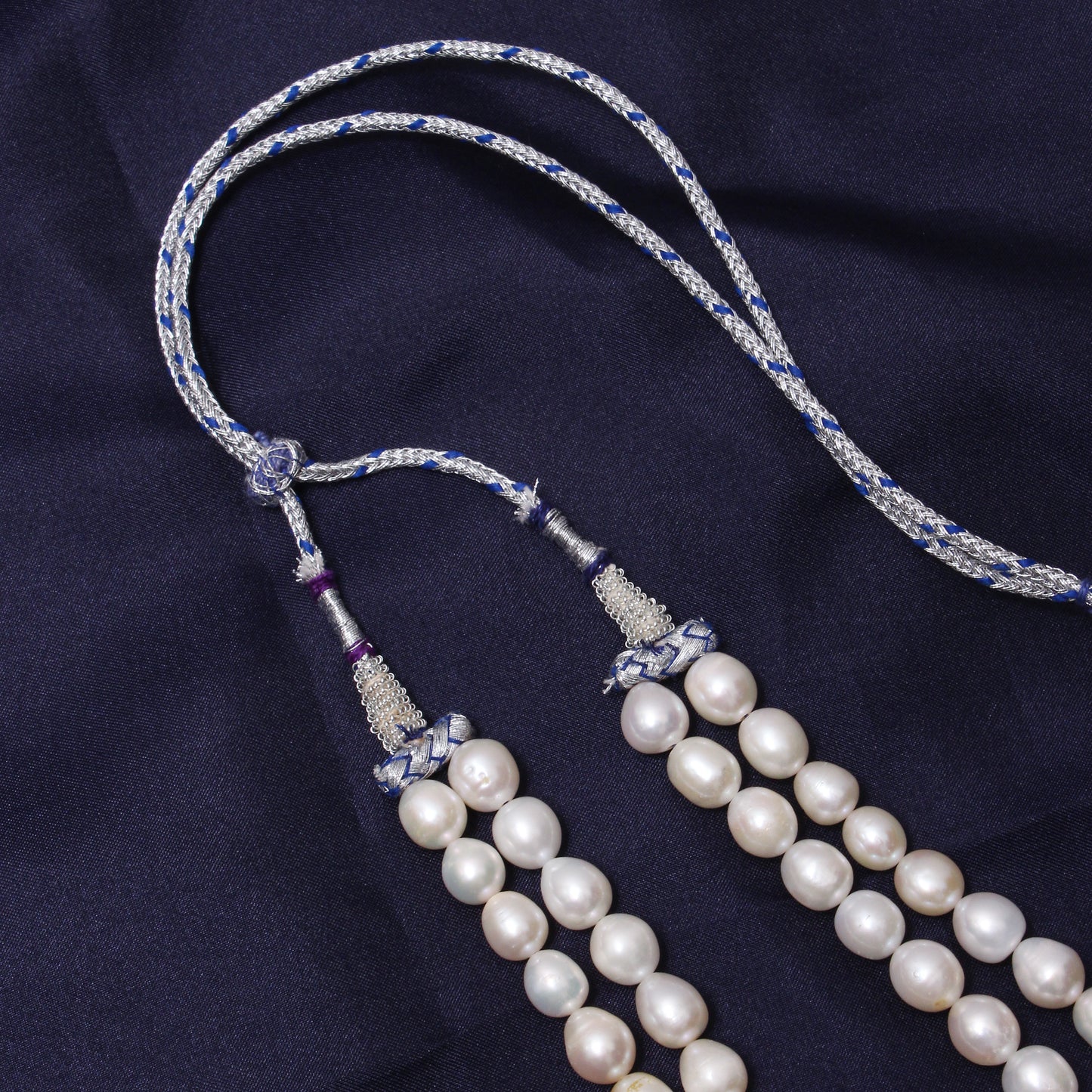 Natural Pearl, Rose Quartz & Aquamarine 2-Layered Sarafa Necklace – Graceful Gemstone Elegance