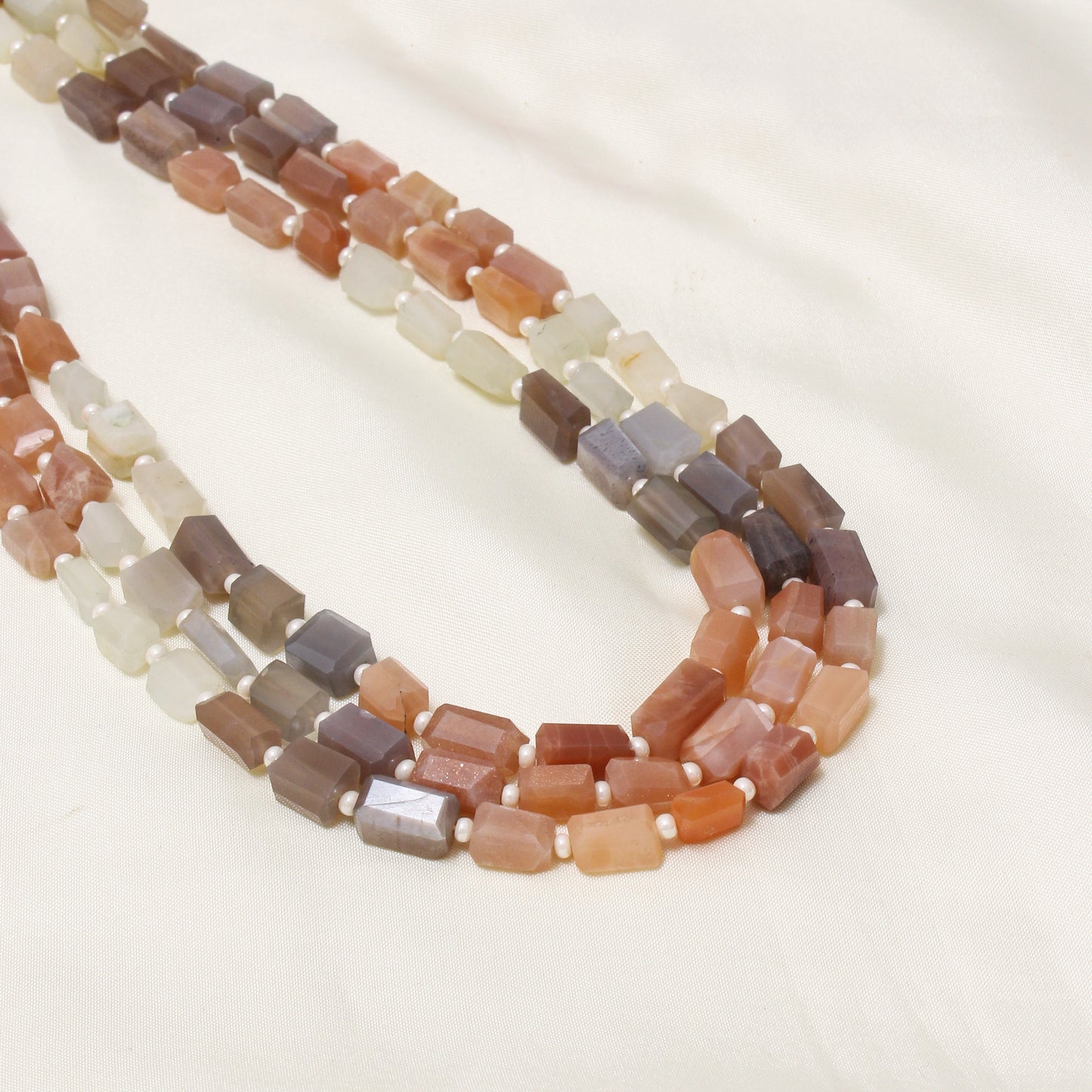 Natural Multi Moonstone & Pearl 3-Layered Sarafa Necklace – Ethereal Glow & Classic Style