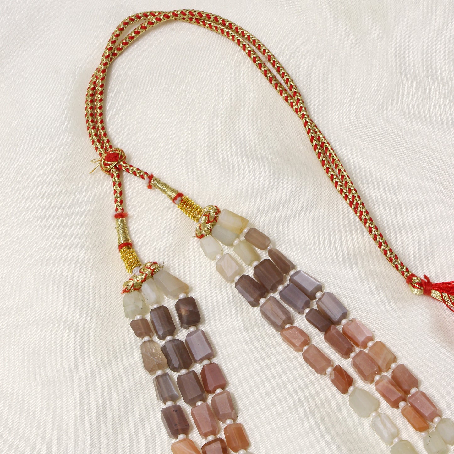 Natural Multi Moonstone & Pearl 3-Layered Sarafa Necklace – Ethereal Glow & Classic Style