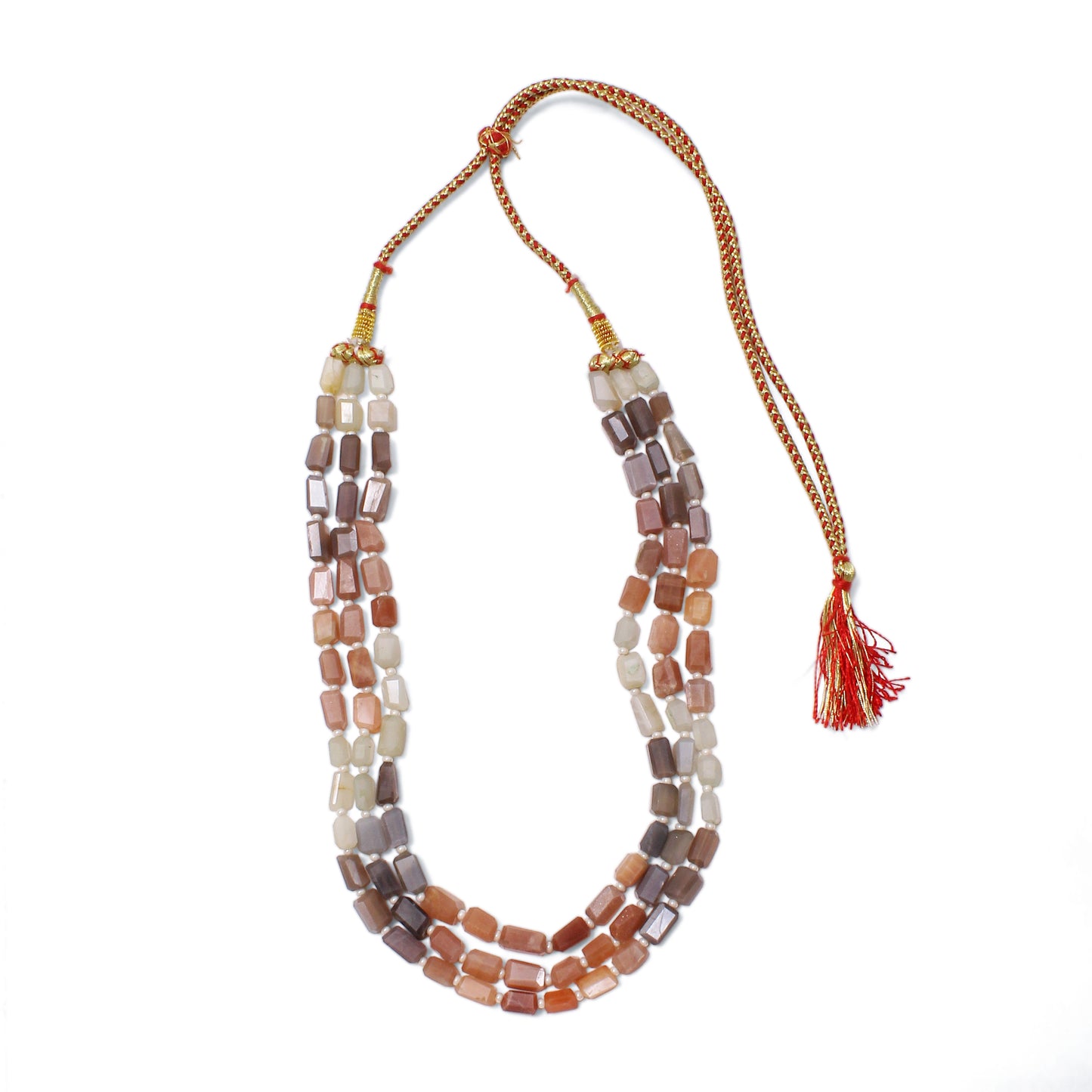 Natural Multi Moonstone & Pearl 3-Layered Sarafa Necklace – Ethereal Glow & Classic Style