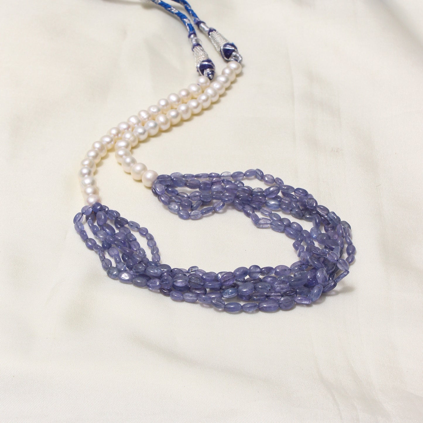 Elegant High-Quality Natural Tanzanite & Pearl Layered Sarafa Necklace – Timeless Luxury & Vibrant Shine