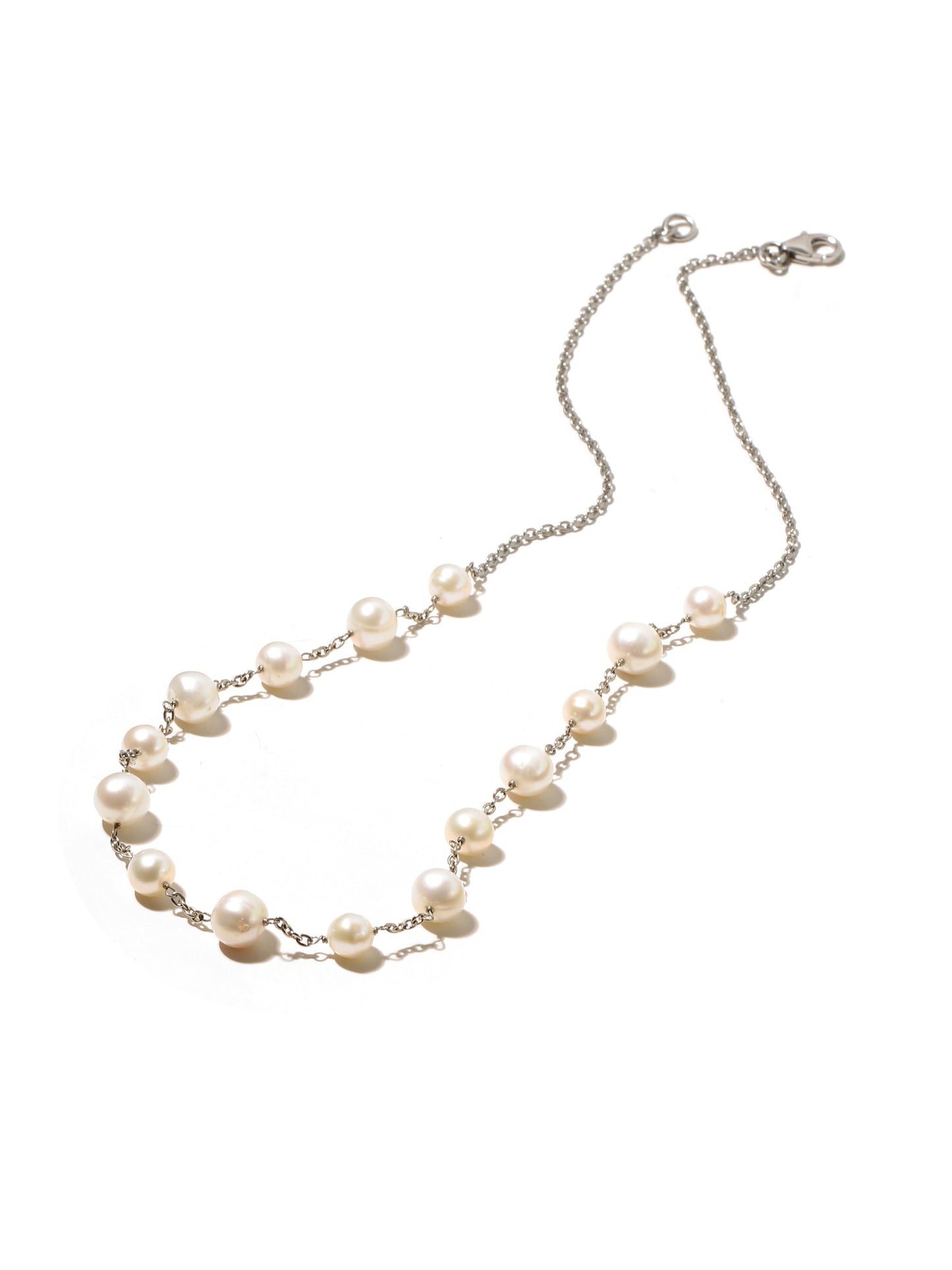Elegant Natural Pearl Rosary Chain Necklace – 925 Sterling Silver Freshwater Pearl Jewelry