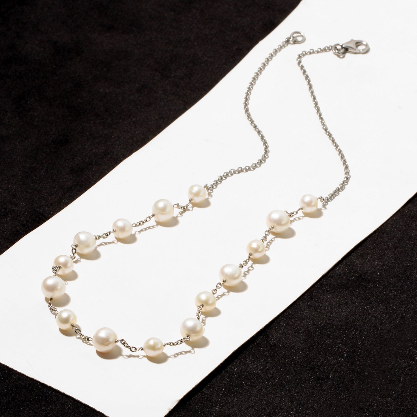 Elegant Natural Pearl Rosary Chain Necklace – 925 Sterling Silver Freshwater Pearl Jewelry