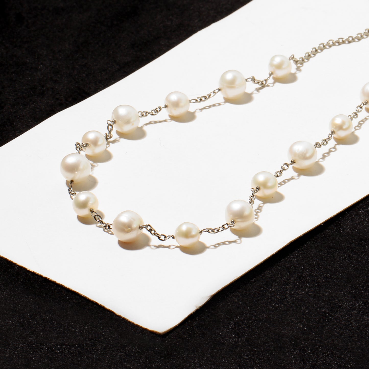 Elegant Natural Pearl Rosary Chain Necklace – 925 Sterling Silver Freshwater Pearl Jewelry
