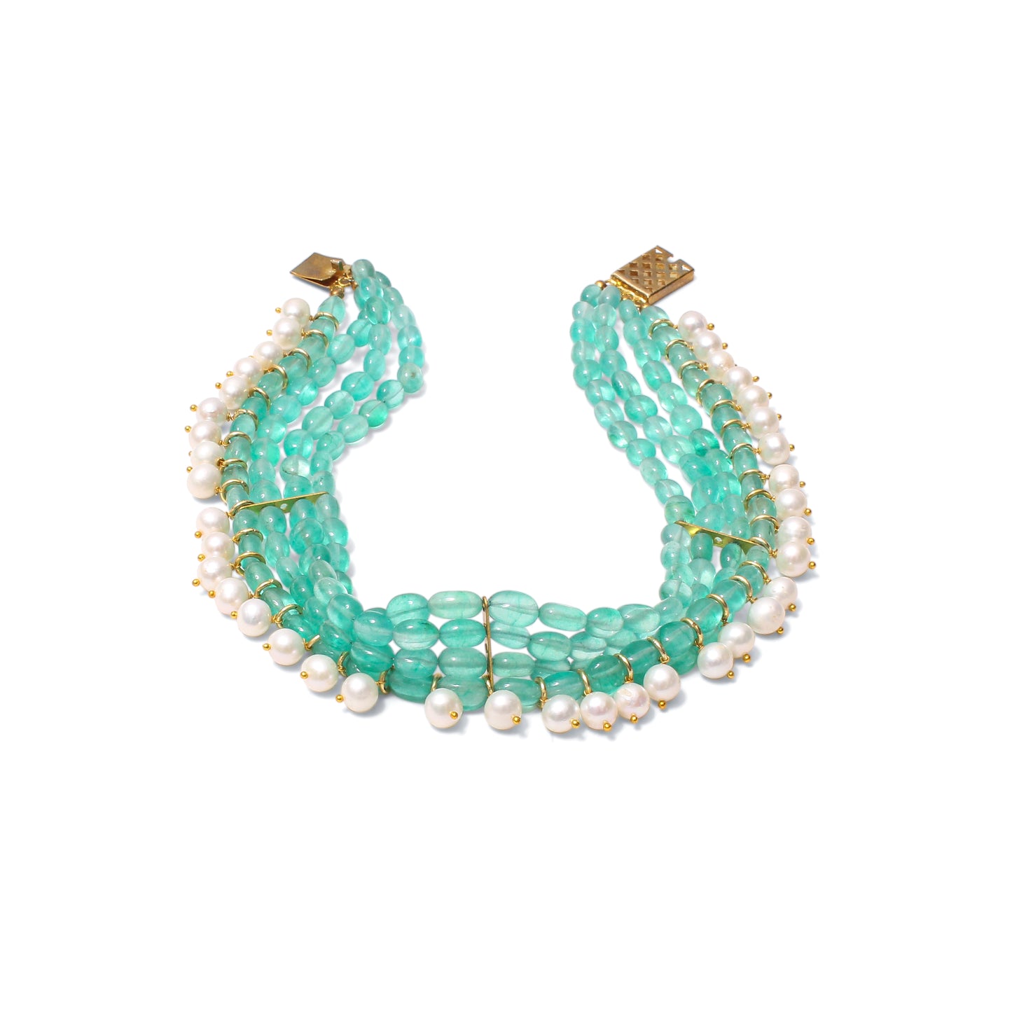Natural Green Quartz & Pearl Choker Necklace – Elegant Fusion Jewelry for Modern Ethnic Looks