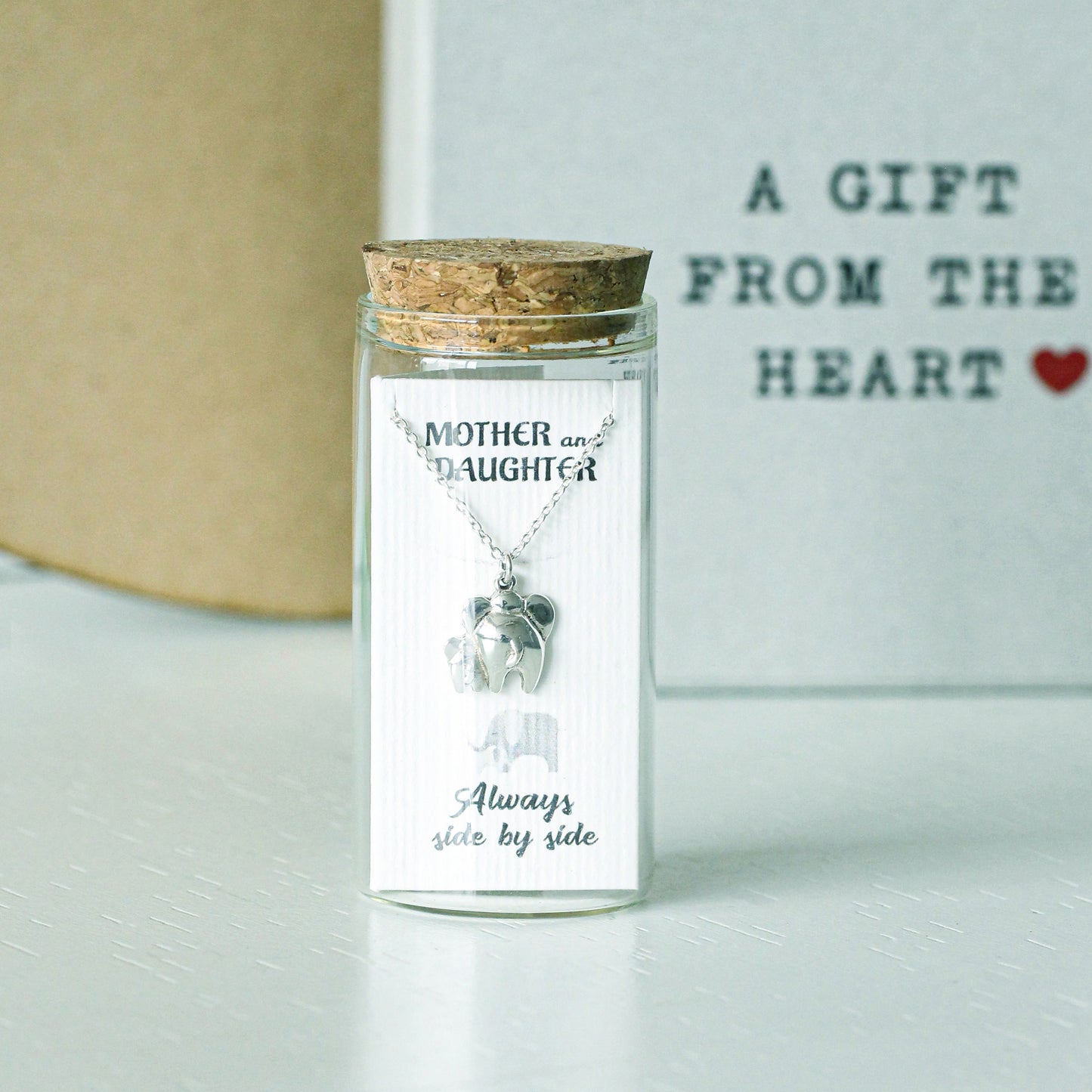 925 Sterling Silver Mother & Daughter Elephant Pendant Necklace – Always Side by Side | Gift Set