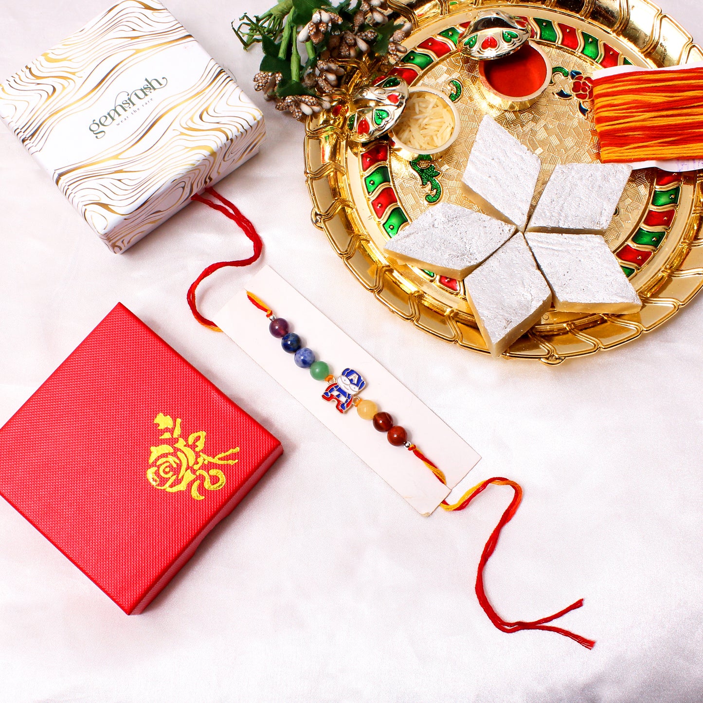 Gemstone Rakhi with Captain-Themed Superhero Charm – Fun & Protective Raksha Bandhan Bracelet for Kids