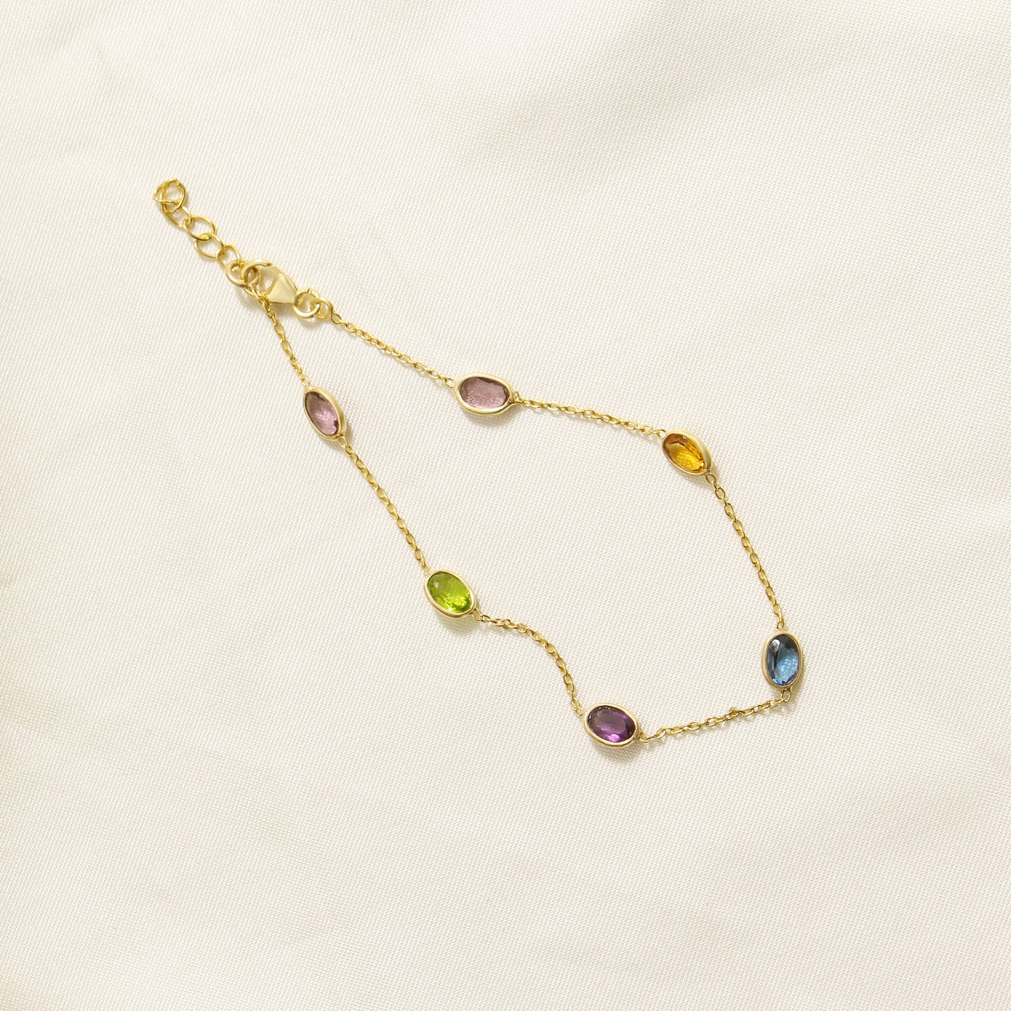 Elegant Multi-Gemstone Bezel Set Silver Bracelet – Colorful & Stylish Jewelry