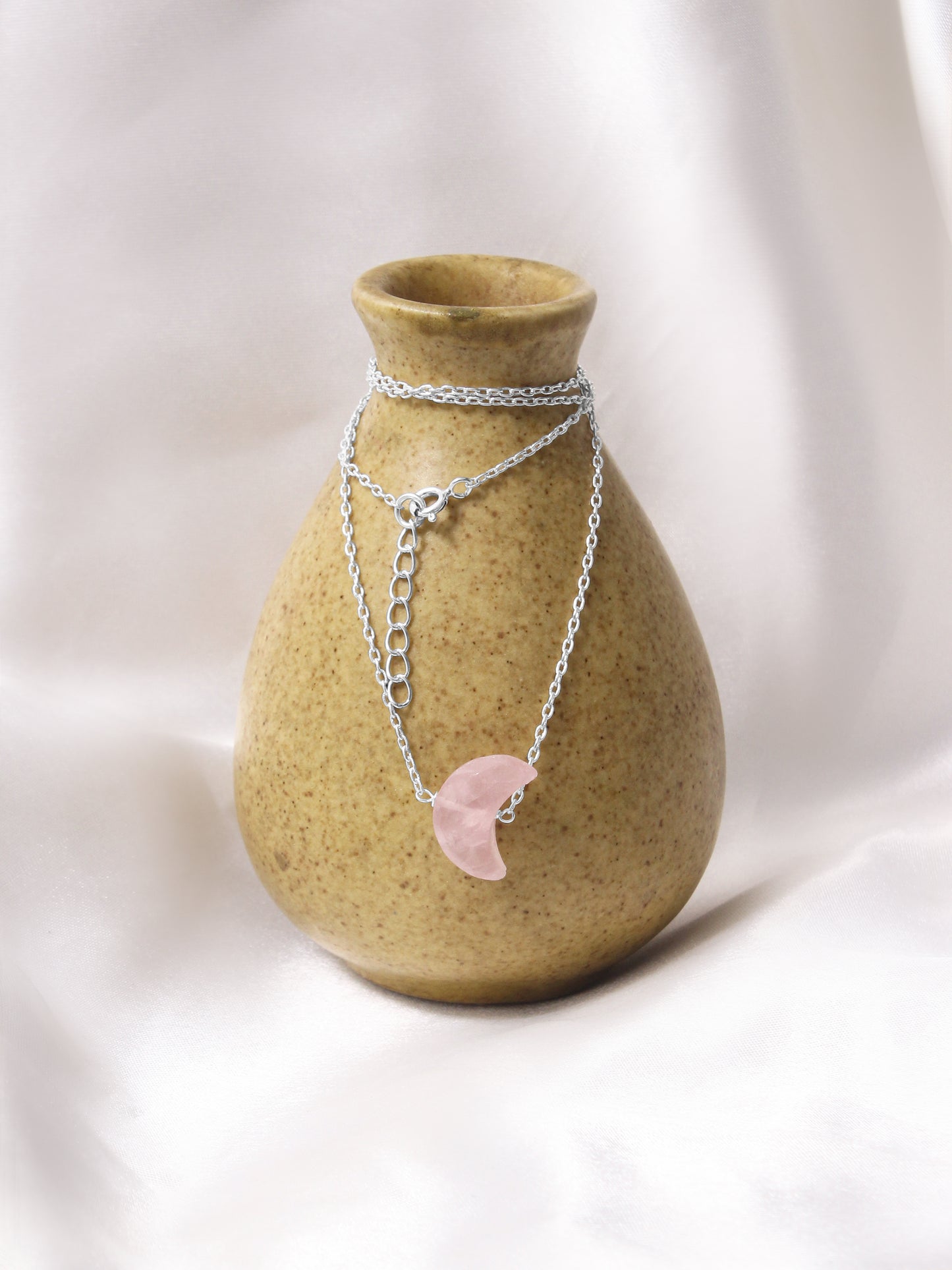 925 Sterling Silver Rose Quartz Crescent Moon Pendant Necklace – Crystal Jewelry for Love, Calm & Feminine Energy