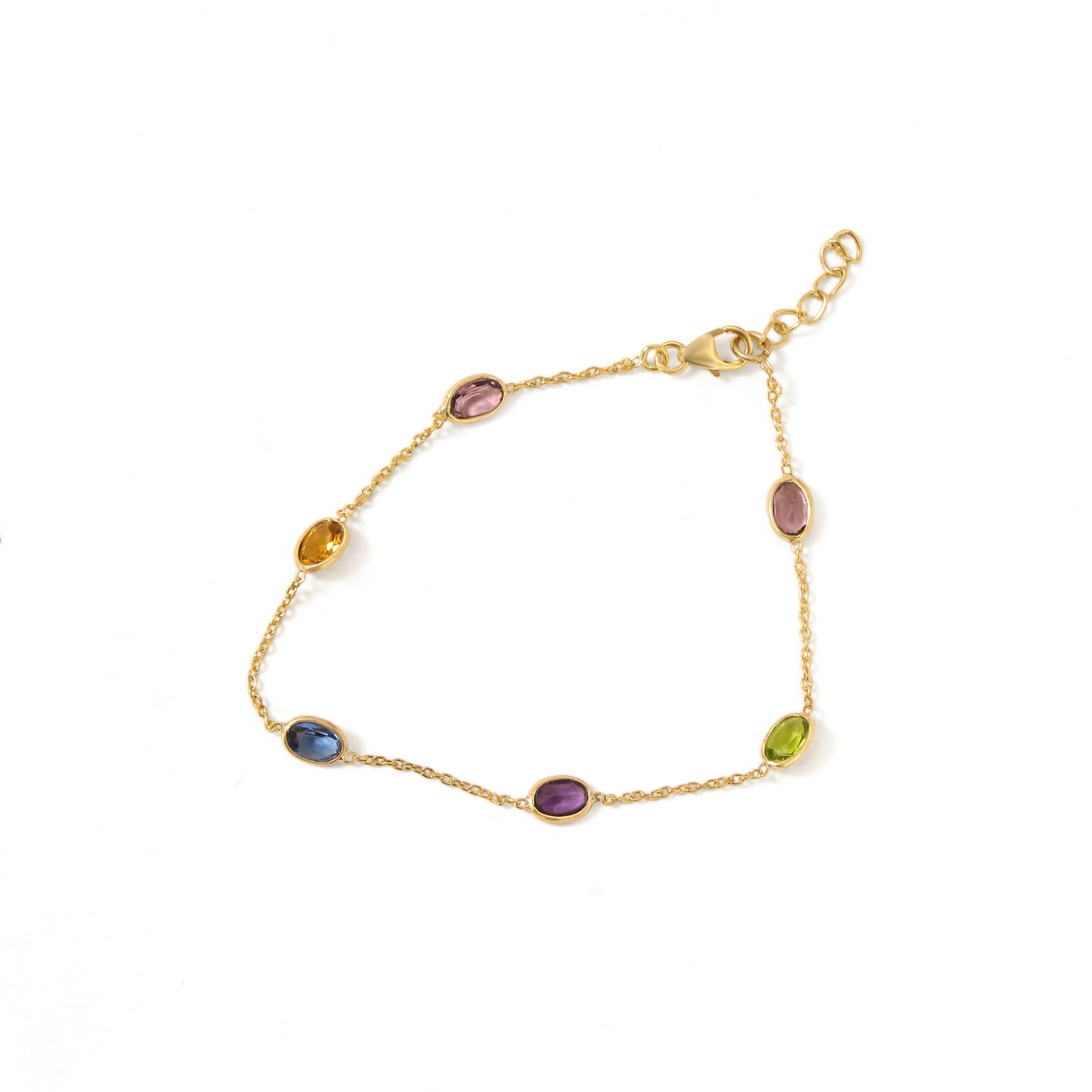 Elegant Multi-Gemstone Bezel Set Silver Bracelet – Colorful & Stylish Jewelry