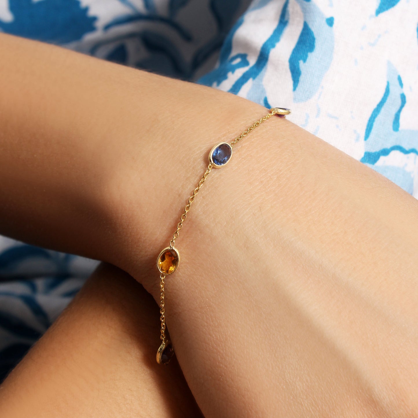 Elegant Multi-Gemstone Bezel Set Silver Bracelet – Colorful & Stylish Jewelry