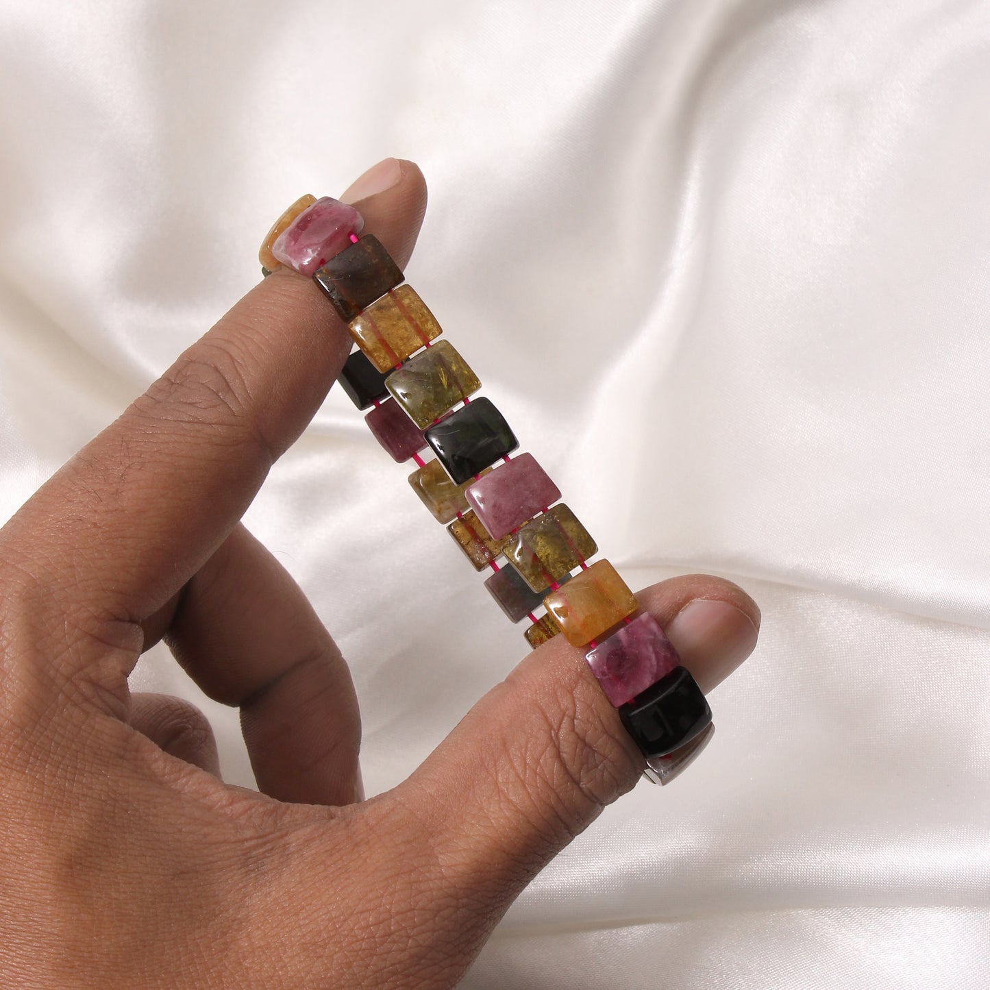 Multi-Tourmaline Gemstone Bracelet – Natural Healing Crystal for Protection, Balance & Positive Energy