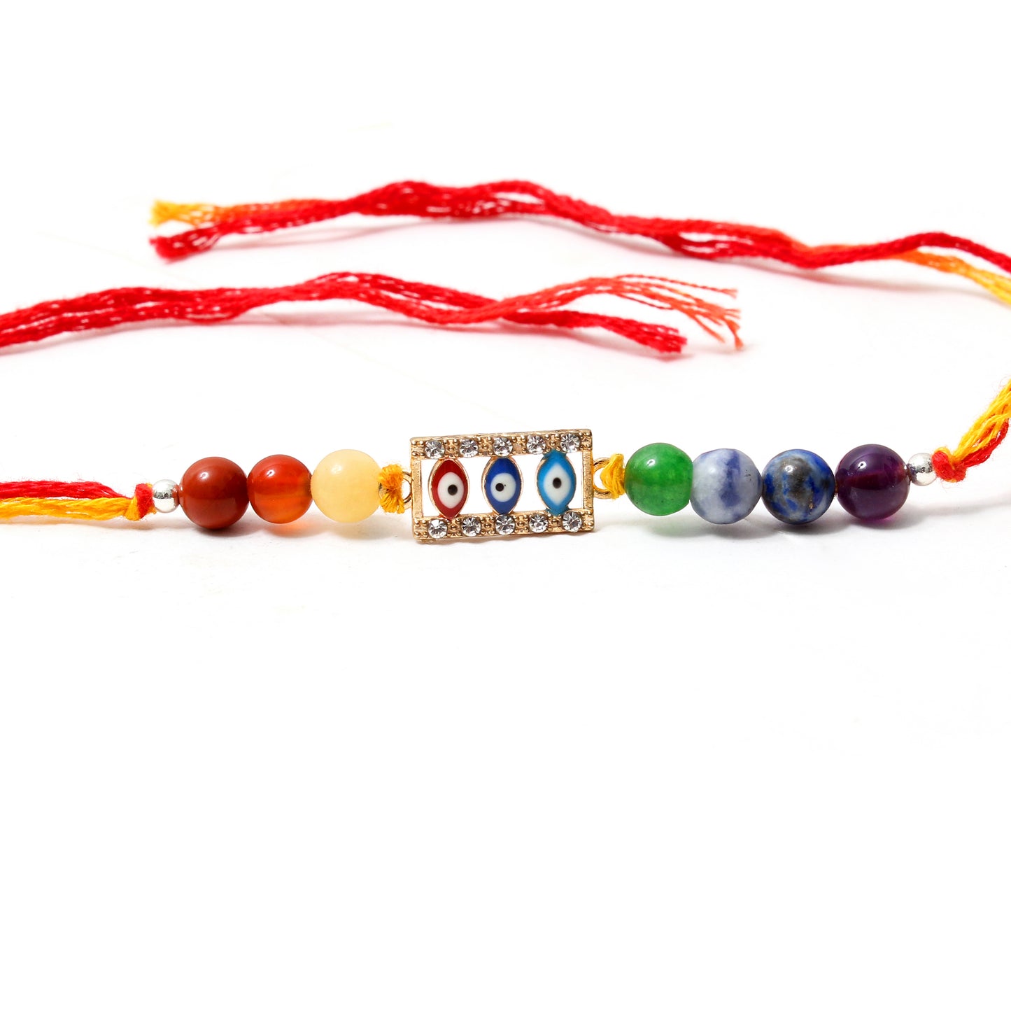Triple Evil Eye Charm Gemstone Rakhi – Protection Rakhi with Natural Healing Stones