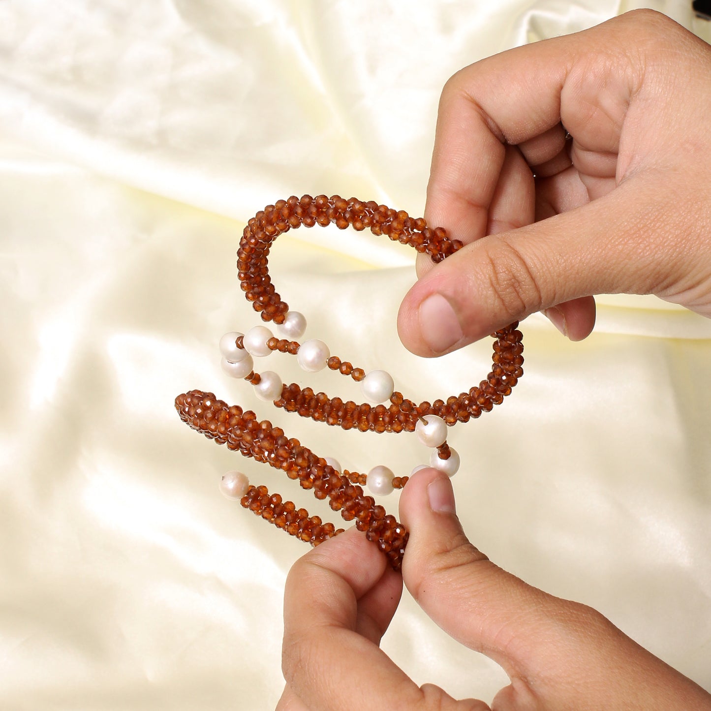 Hessonite (Gomed) and Pearl Stratchable Bangle – Remove Rahu Dosh & Overcome Obstacles