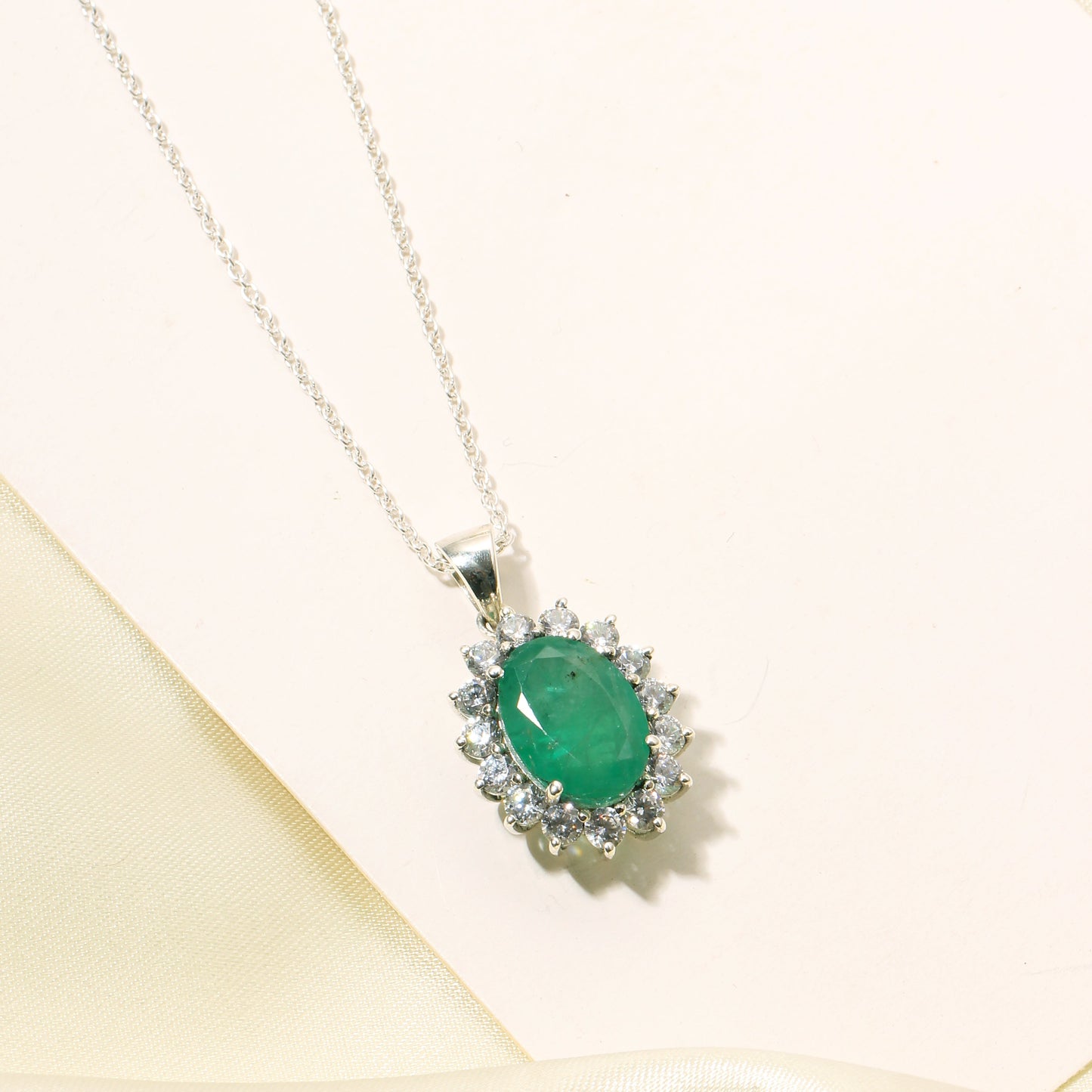 Natural Emerald Oval Pendant in Sterling Silver – Classic Green Gemstone Necklace Pendant, May Birthstone Jewelry