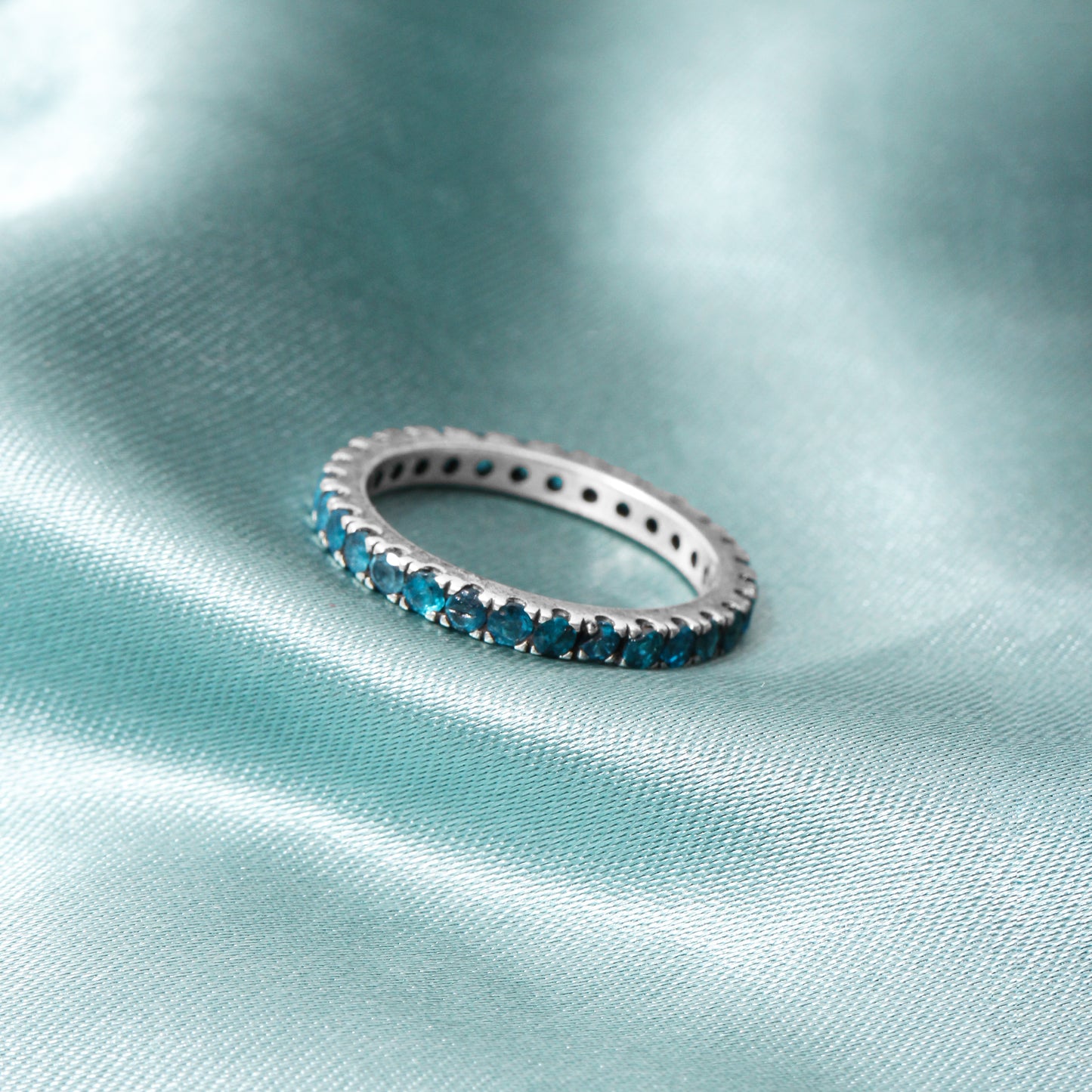 Elegant Natural Swiss Blue Topaz Eternity Band Ring – Natural Stone in Luxe Golden Finish