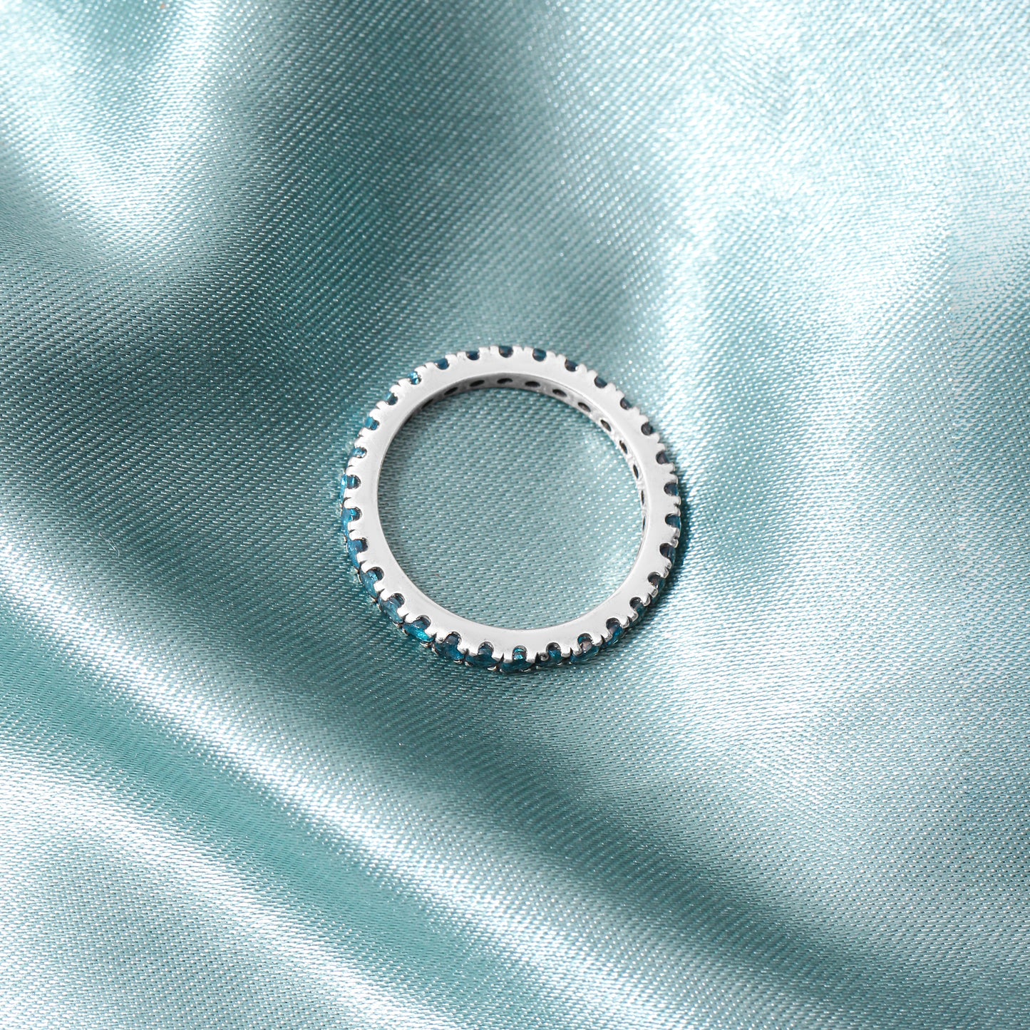 Elegant Natural Swiss Blue Topaz Eternity Band Ring – Natural Stone in Luxe Golden Finish