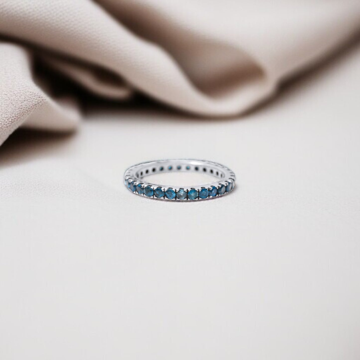 Elegant Natural Swiss Blue Topaz Eternity Band Ring – Natural Stone in Luxe Golden Finish