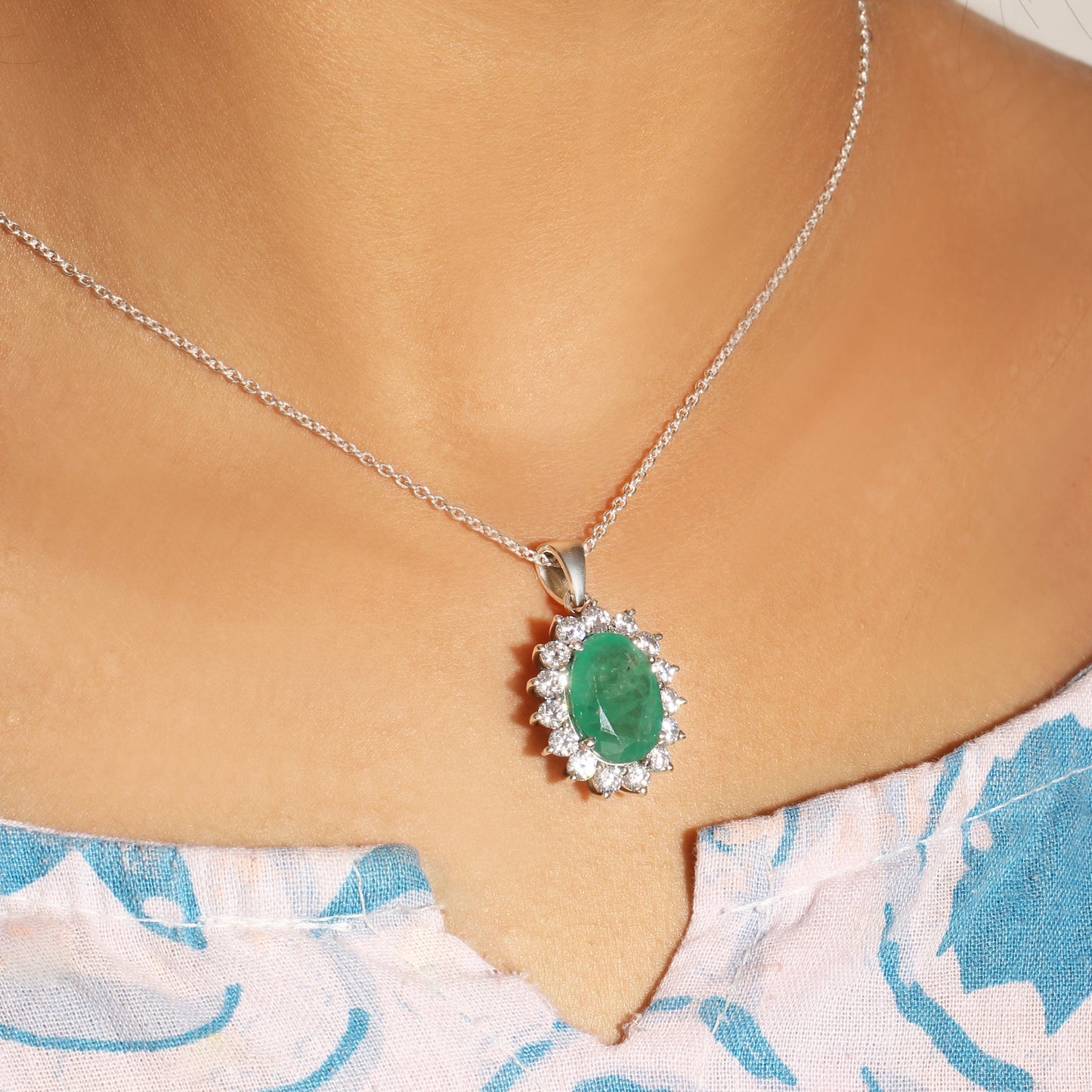 Natural Emerald Oval Pendant in Sterling Silver – Classic Green Gemstone Necklace Pendant, May Birthstone Jewelry